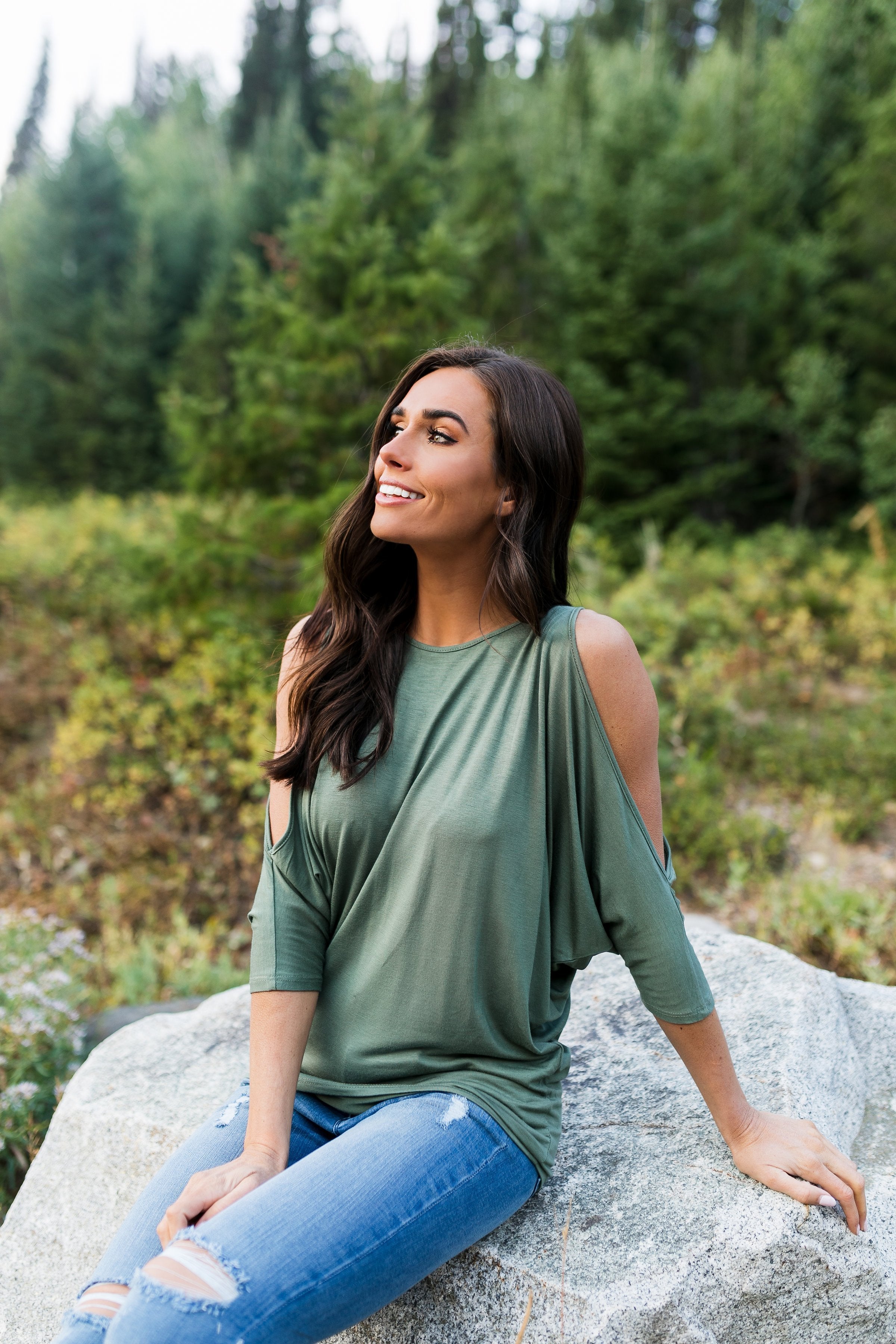 Cold Shoulders Warm Heart Top in Olive - ALL SALES FINAL