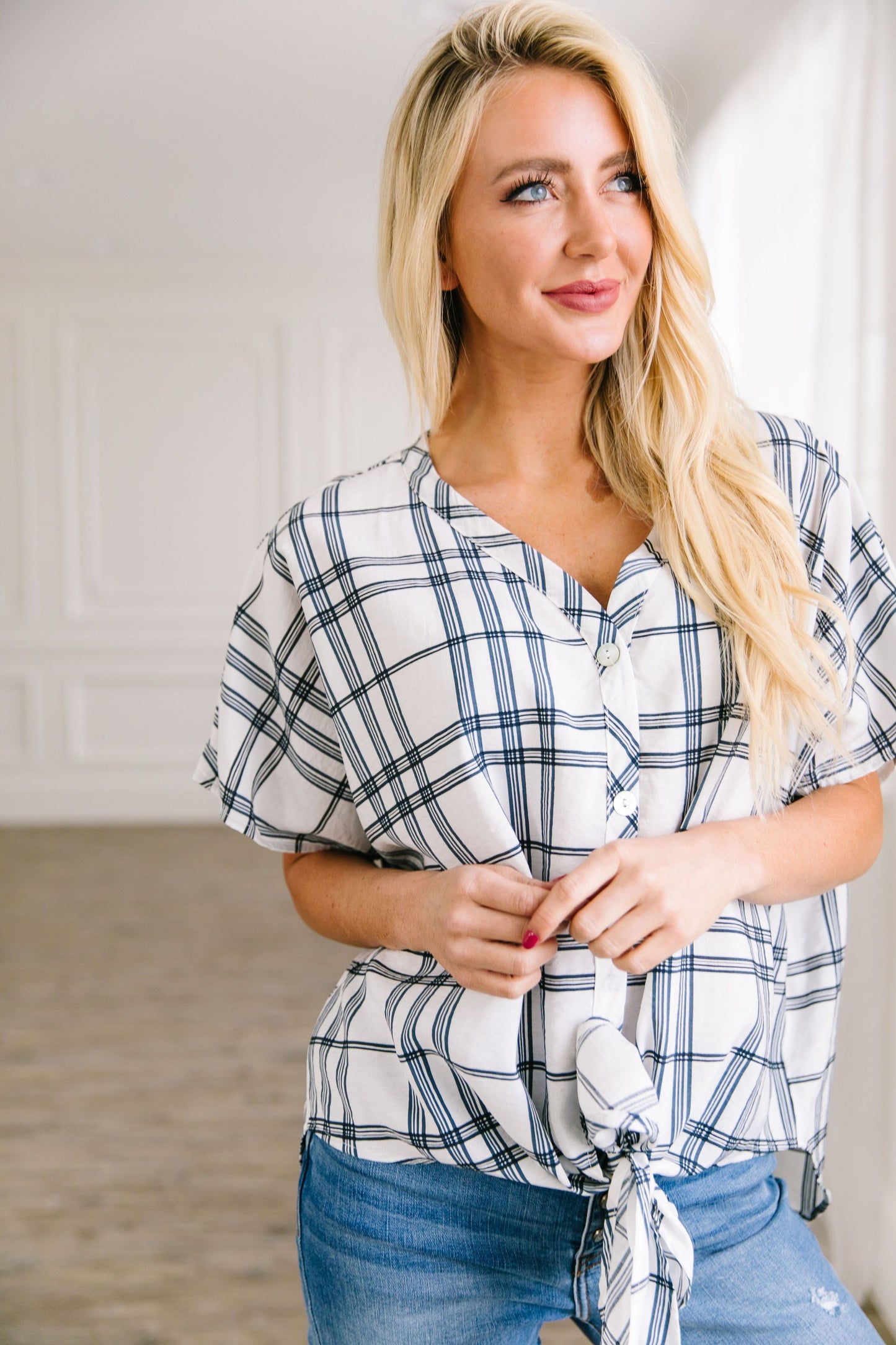 Crisp Plaid Button Down Top - ALL SALES FINAL