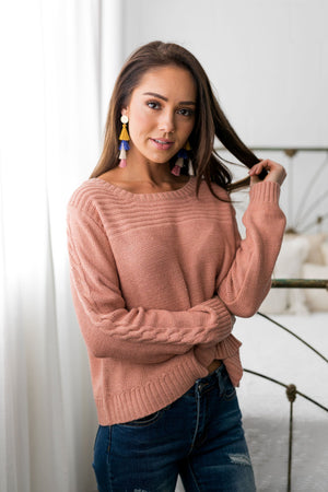 Cropped Cable Knit Sweater In Ginger - ALL SALES FINAL