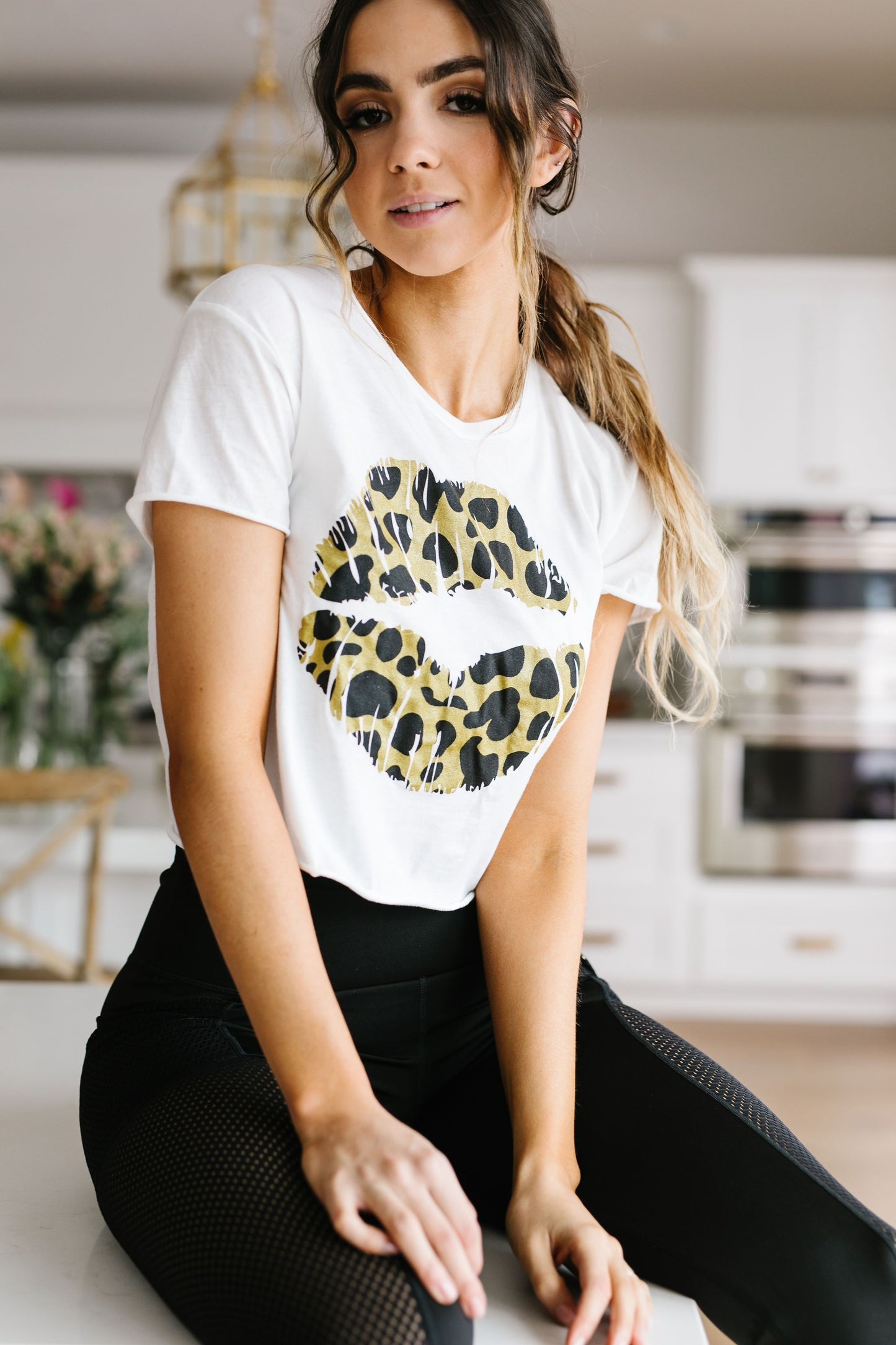 Cropped Leopard Lips Graphic Tee