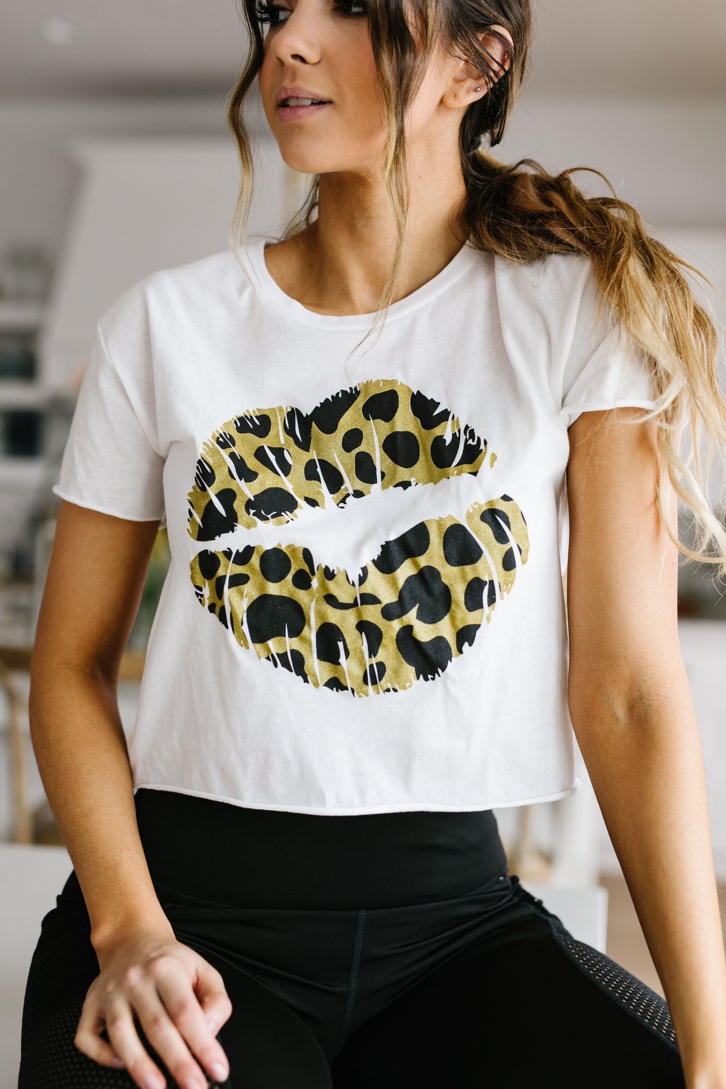 Cropped Leopard Lips Graphic Tee
