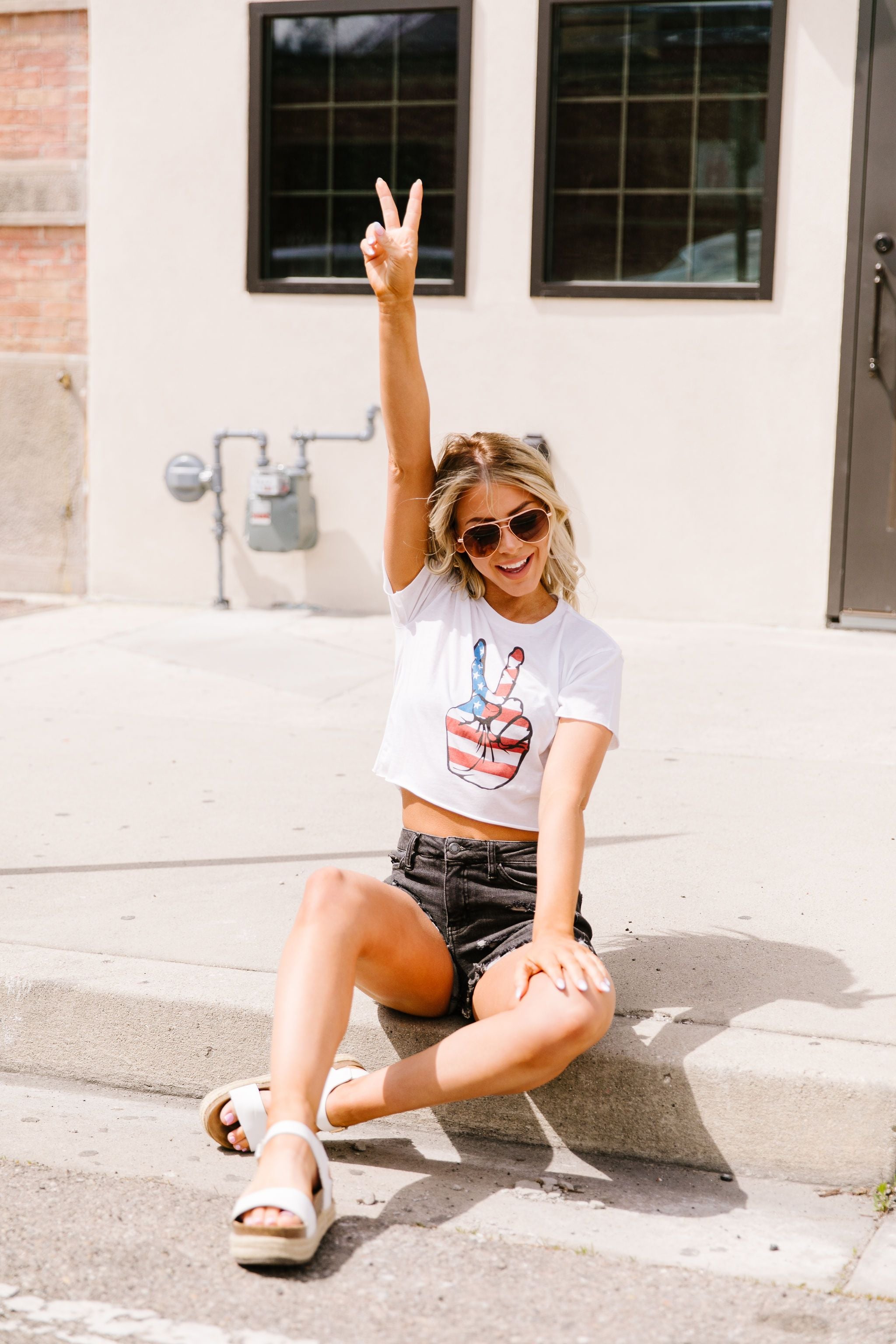 Cropped Peace In America Graphic Tee