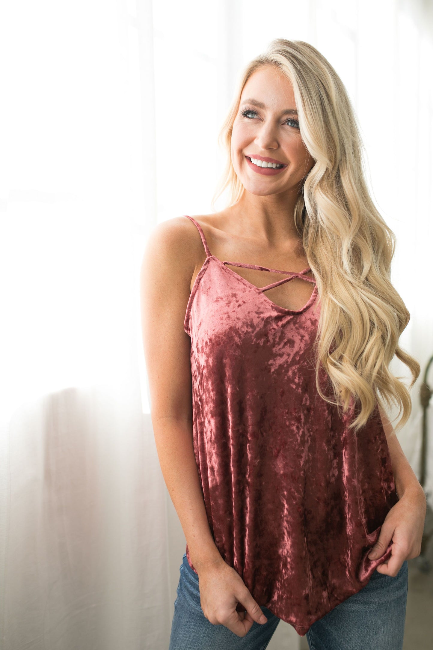 Cross My 🖤 Crushed Velvet Cami In Mauve - ALL SALES FINAL