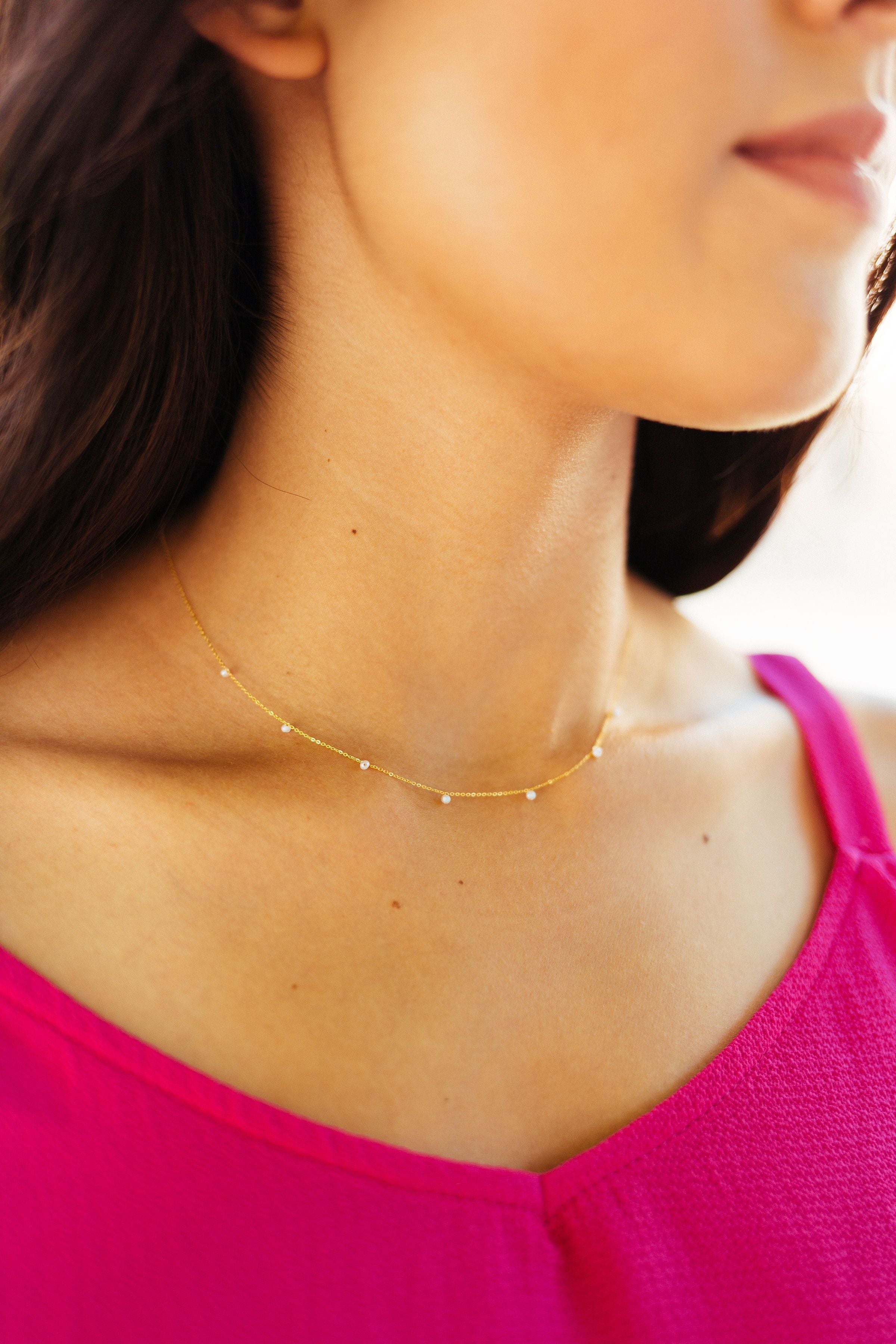 Dainty Pearl + Gold Necklace