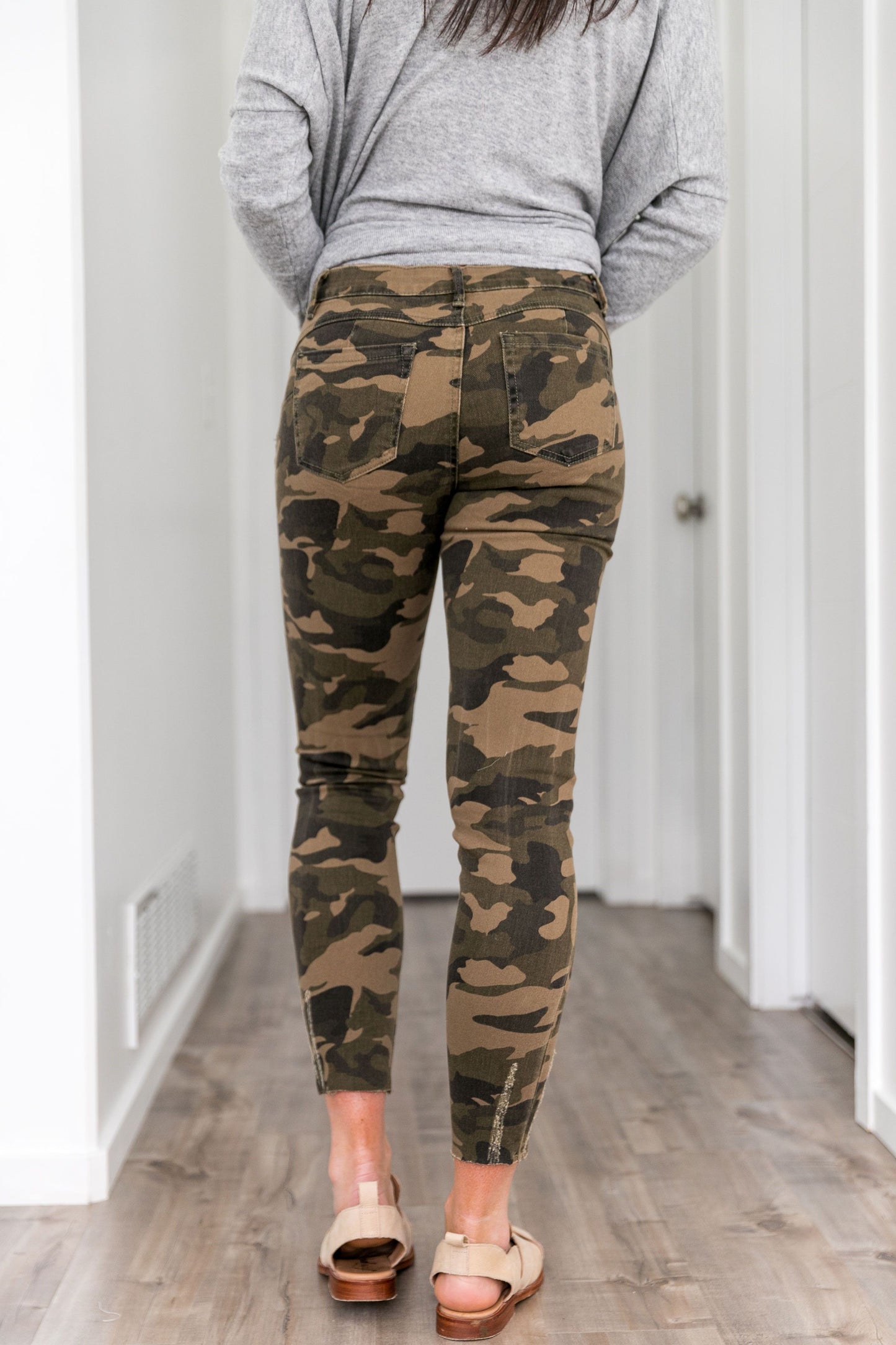 Distressed Mid Rise Camo Jeans - ALL SALES FINAL