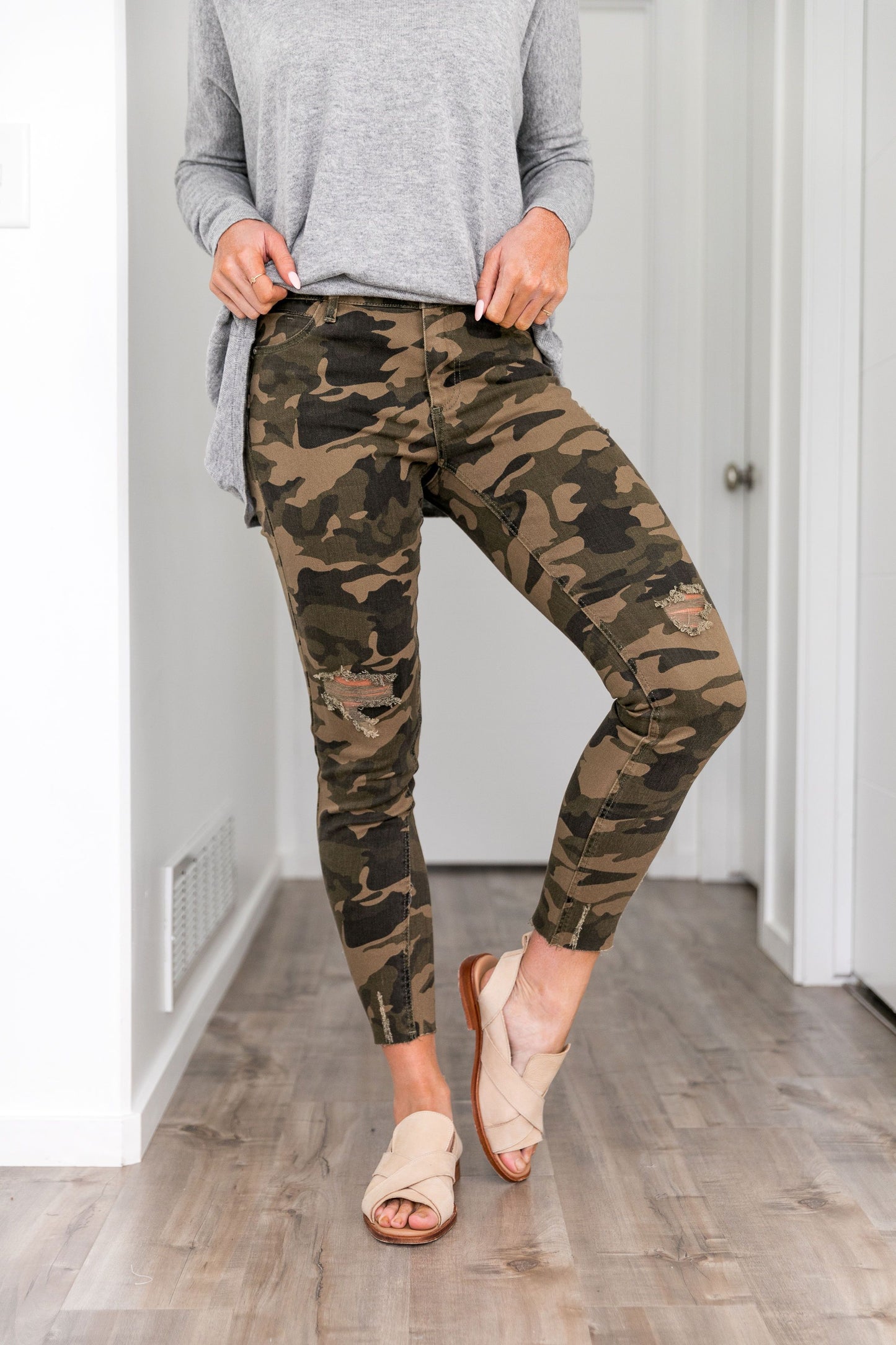 Distressed Mid Rise Camo Jeans - ALL SALES FINAL