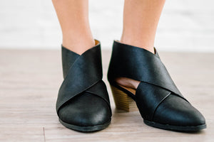 Distressed Side Cutout Booties in Black