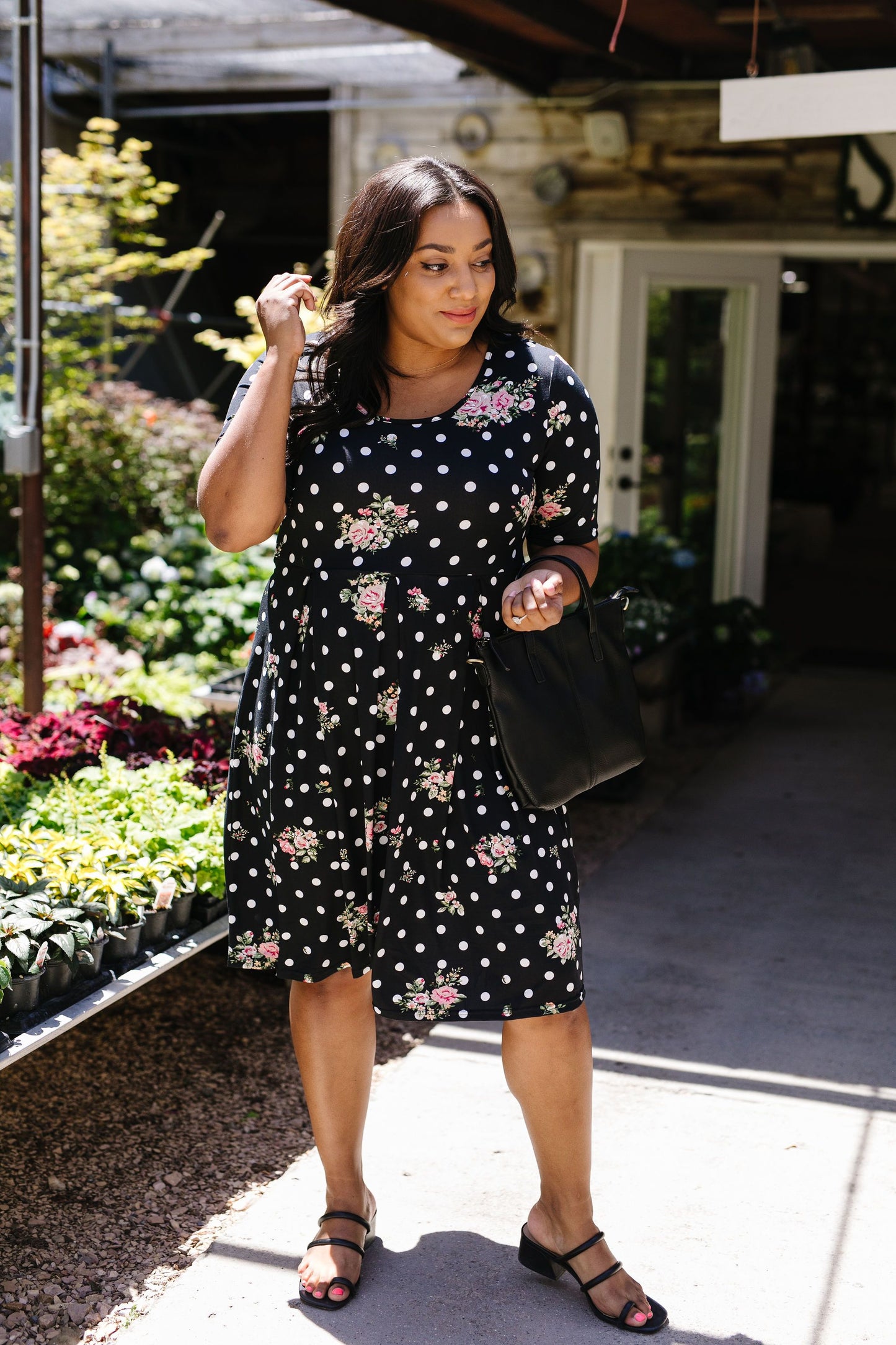 Dots & Roses Dress In Black