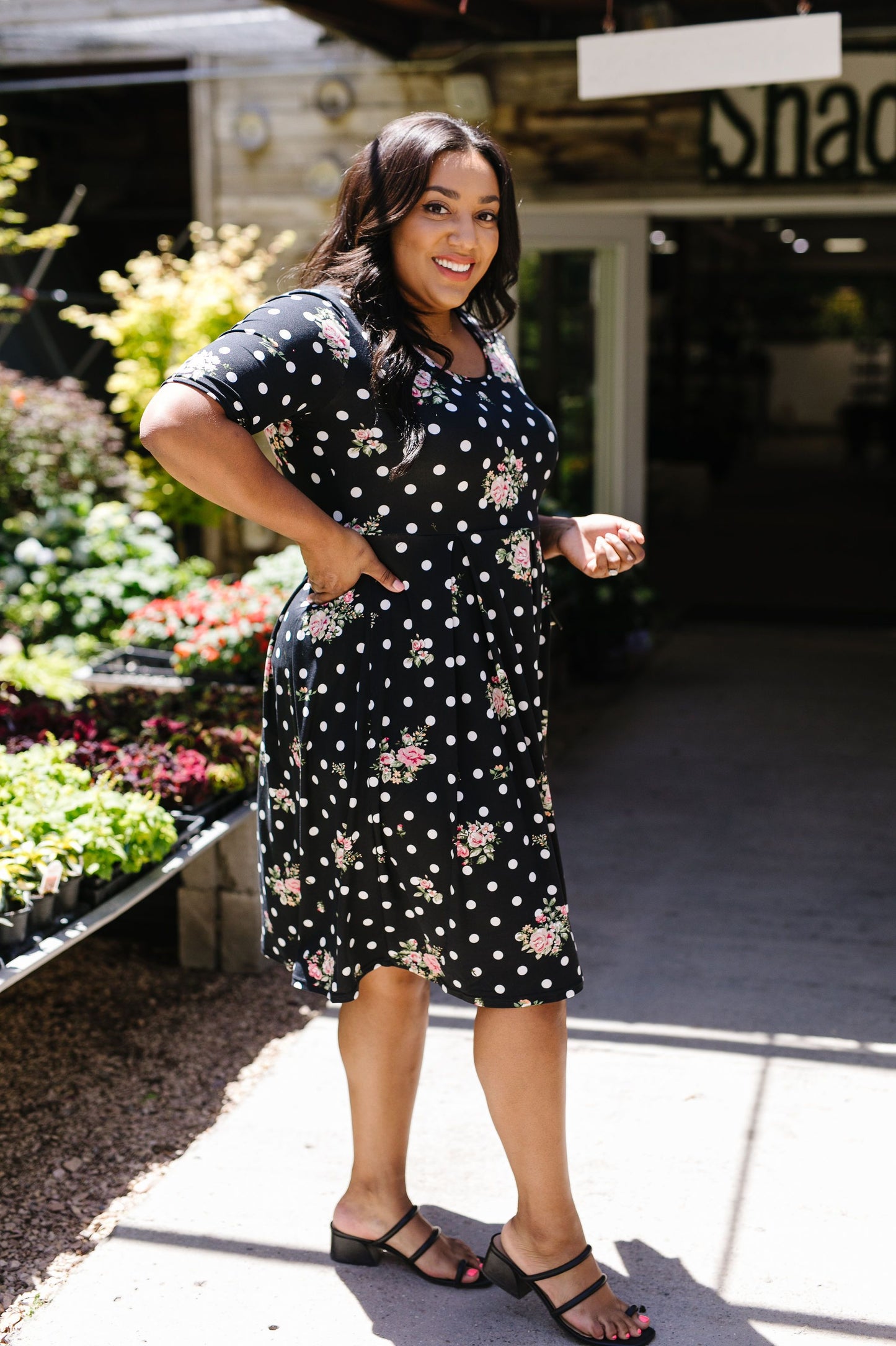 Dots & Roses Dress In Black