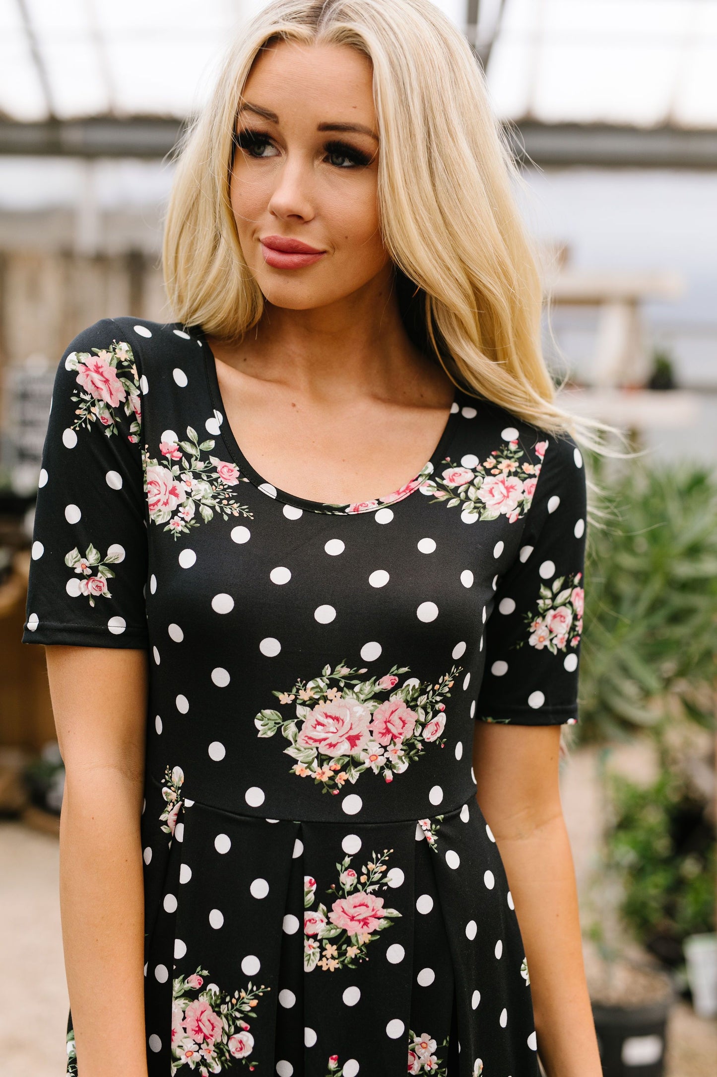 Dots & Roses Dress In Black