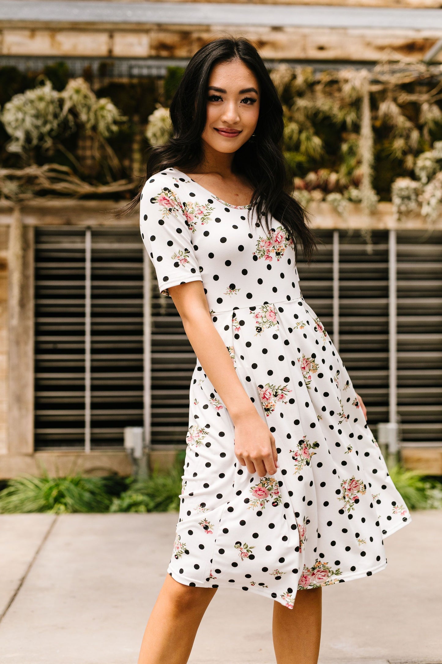 Dots & Roses Dress In Ivory