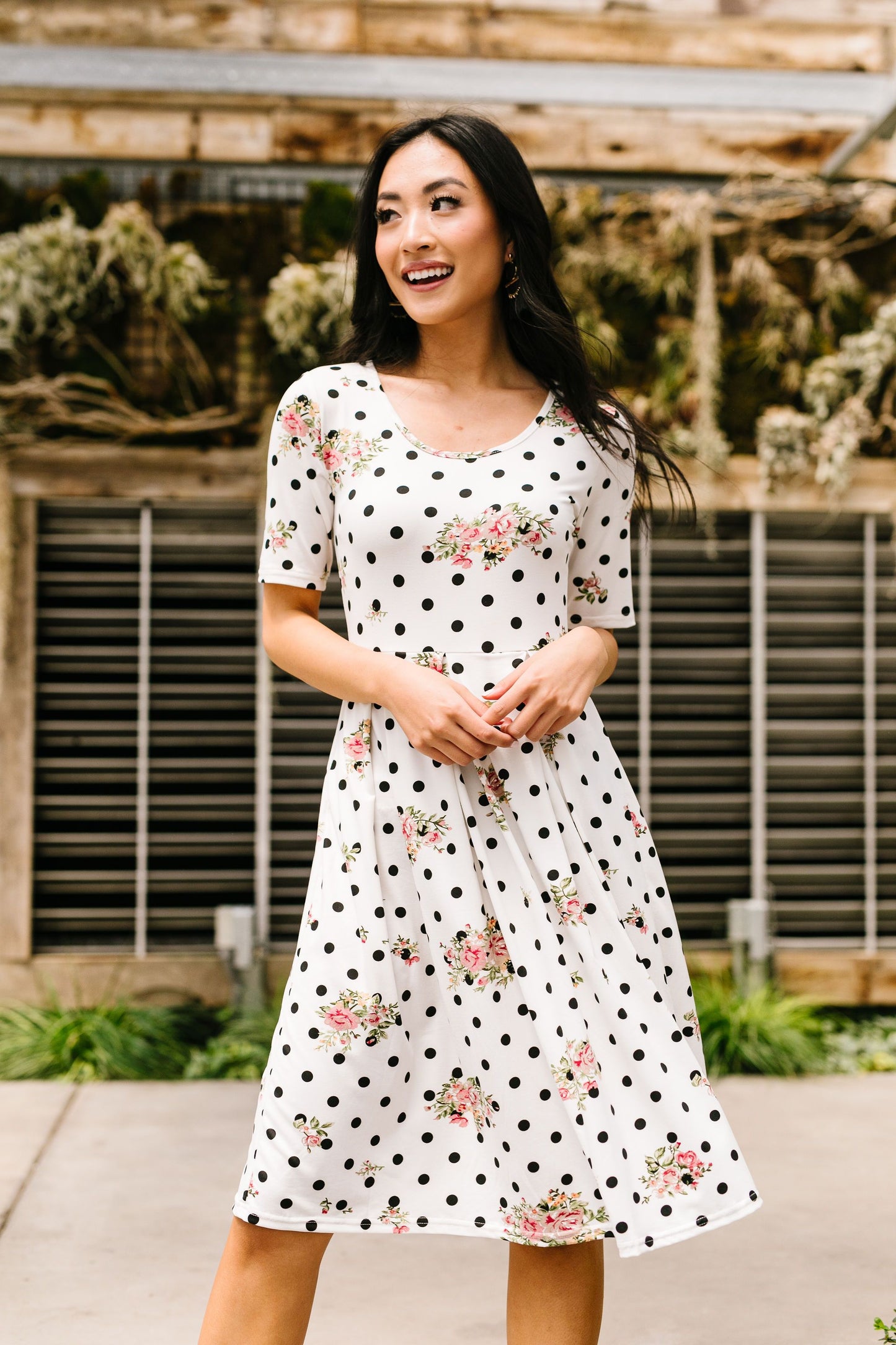 Dots & Roses Dress In Ivory