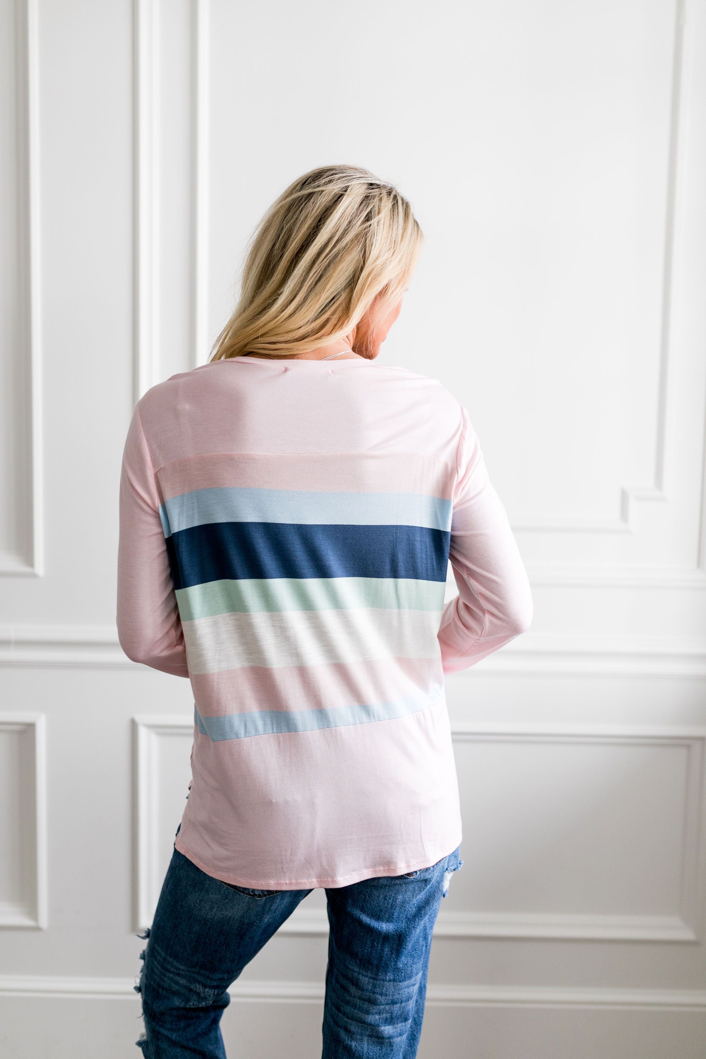 Easter Striped Top In Soft Pink