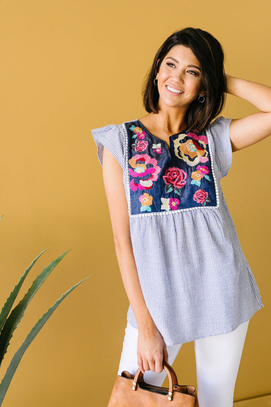 Embroidered Roses Blouse
