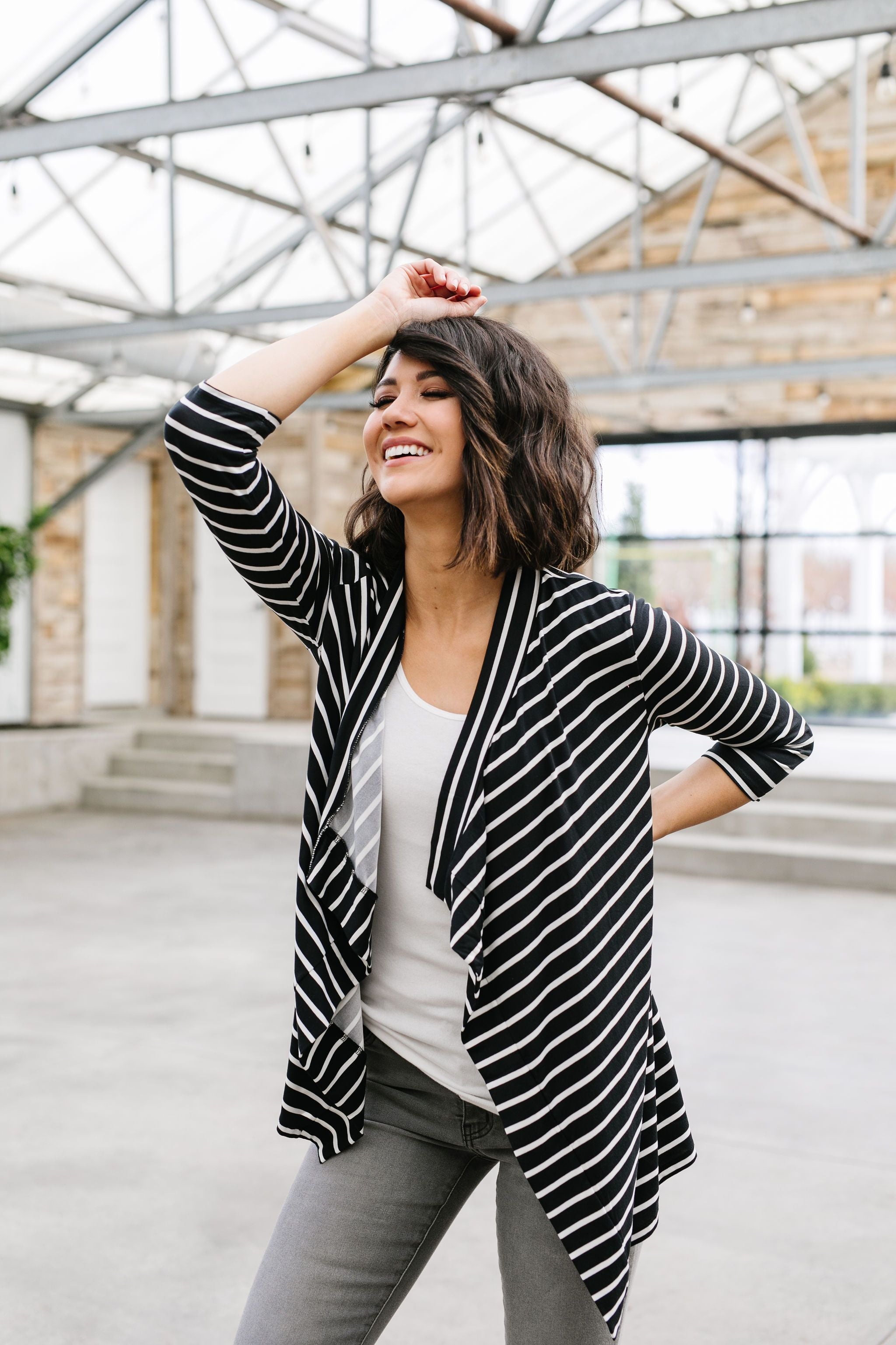 Escape To Nowhere Cardigan In Black w/ White Stripes