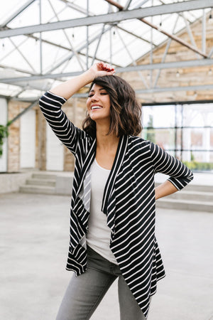 Escape To Nowhere Cardigan In Black w/ White Stripes