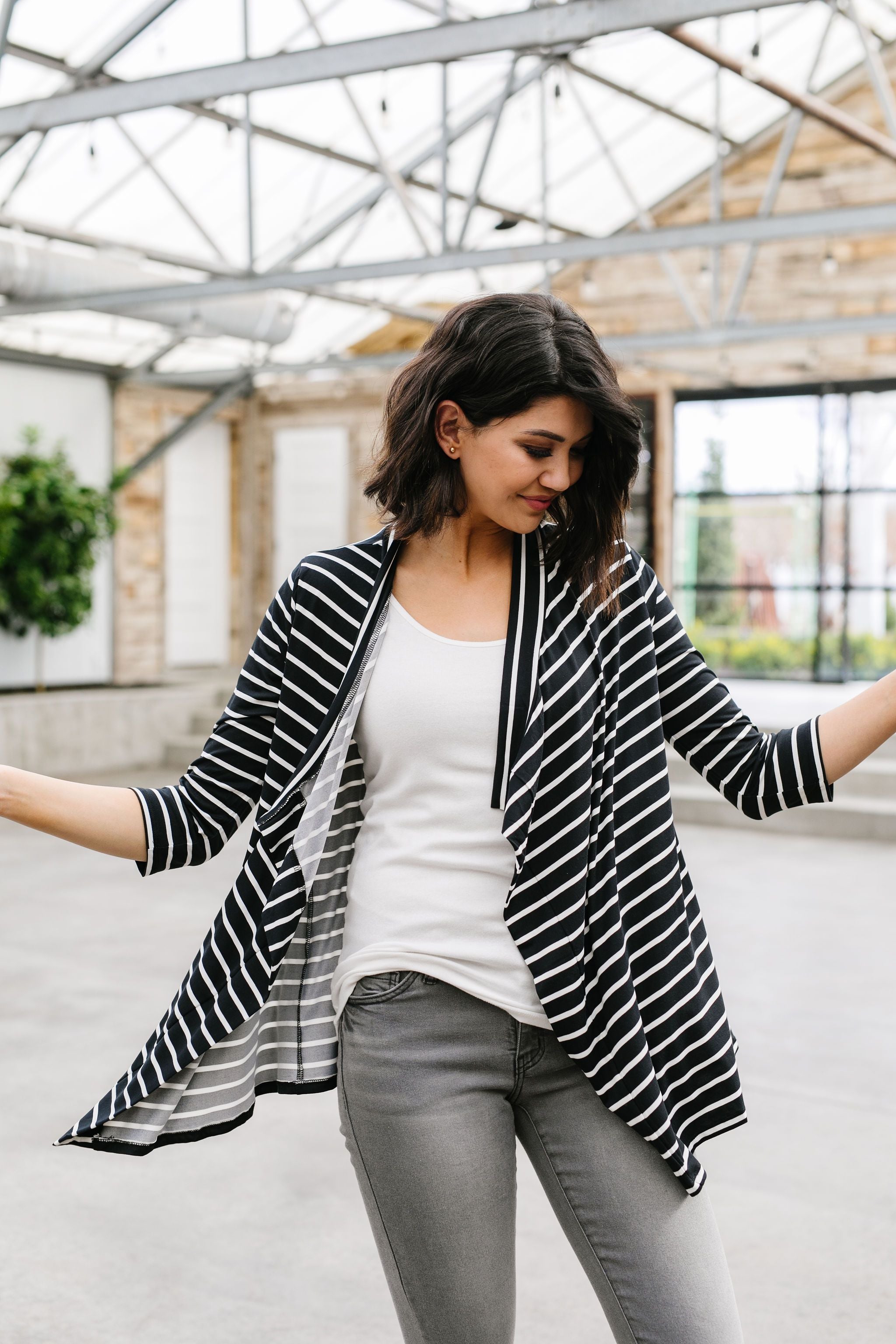 Escape To Nowhere Cardigan In Black w/ White Stripes