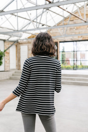 Escape To Nowhere Cardigan In Black w/ White Stripes