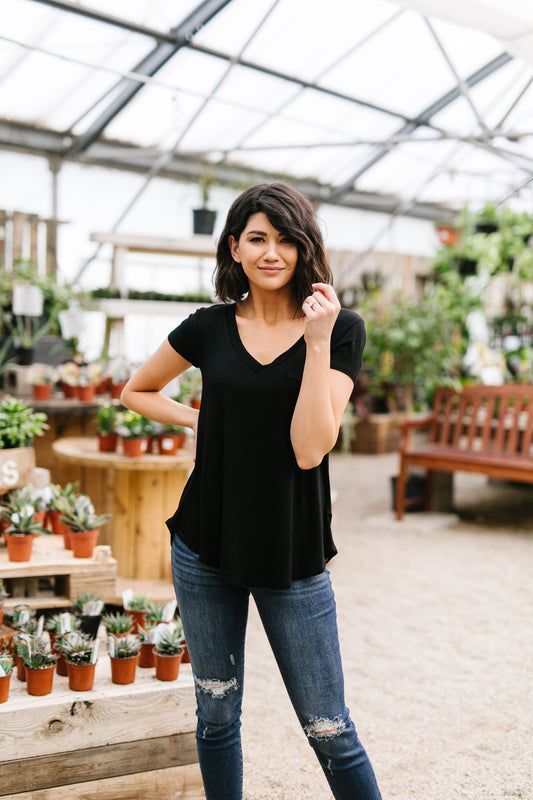 Everyday Yay V-Neck Tee In Black