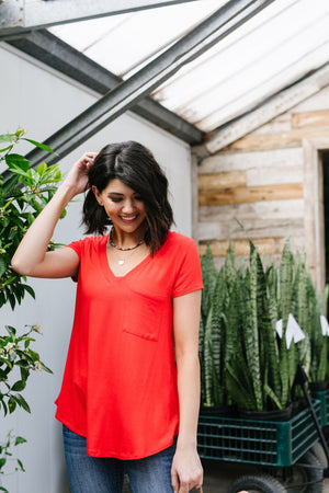 Everyday Yay V-Neck Tee In Red Orange