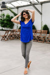Everyday Yay V-Neck Tee In Royal Blue