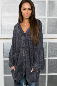 Faded Memories Chenille Cardigan In Charcoal - ALL SALES FINAL
