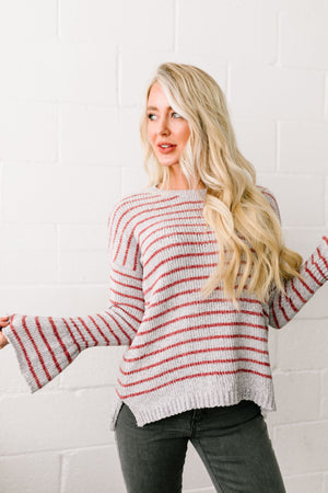 Faded Not Forgotten Striped Sweater In Silver - ALL SALES FINAL