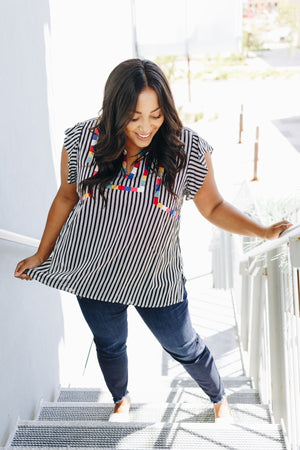 Fiesta Embroidered + Striped Blouse