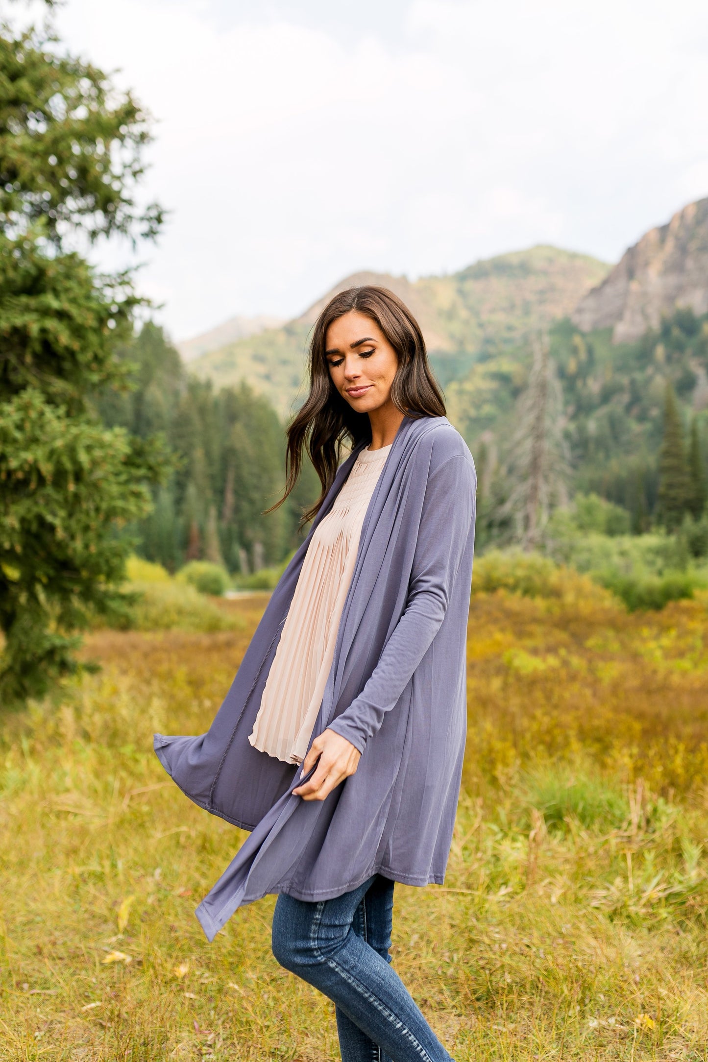 Fine Knit Cardi In Dusty Purple