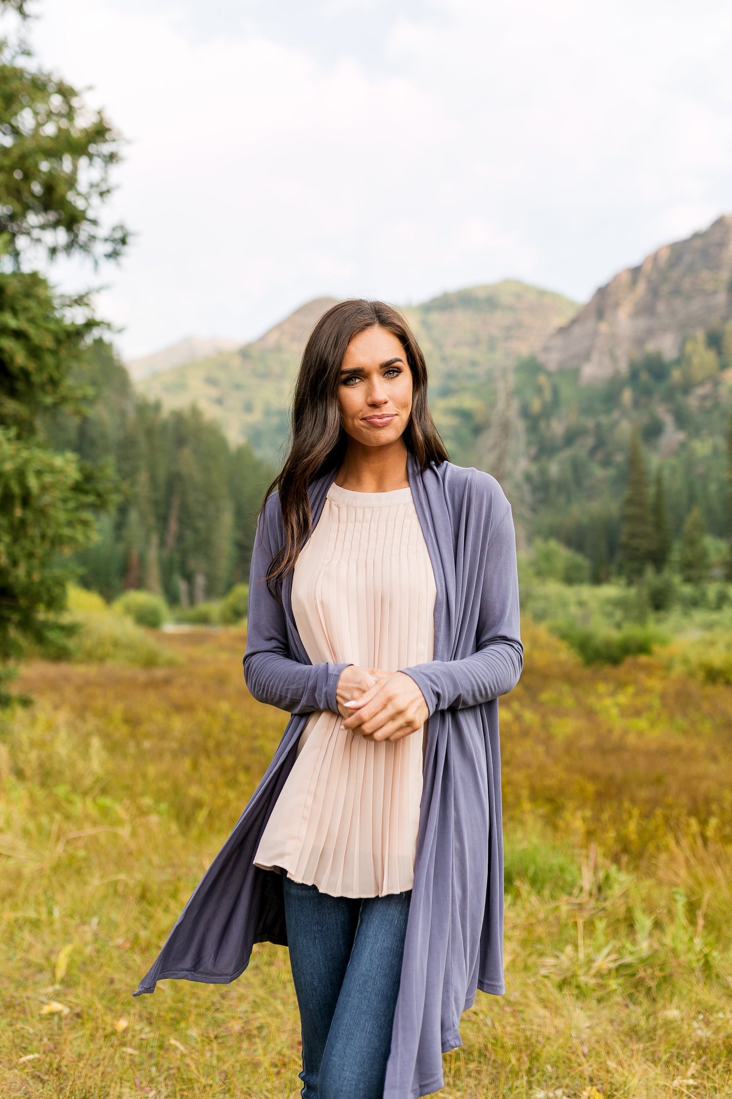 Fine Knit Cardi In Dusty Purple