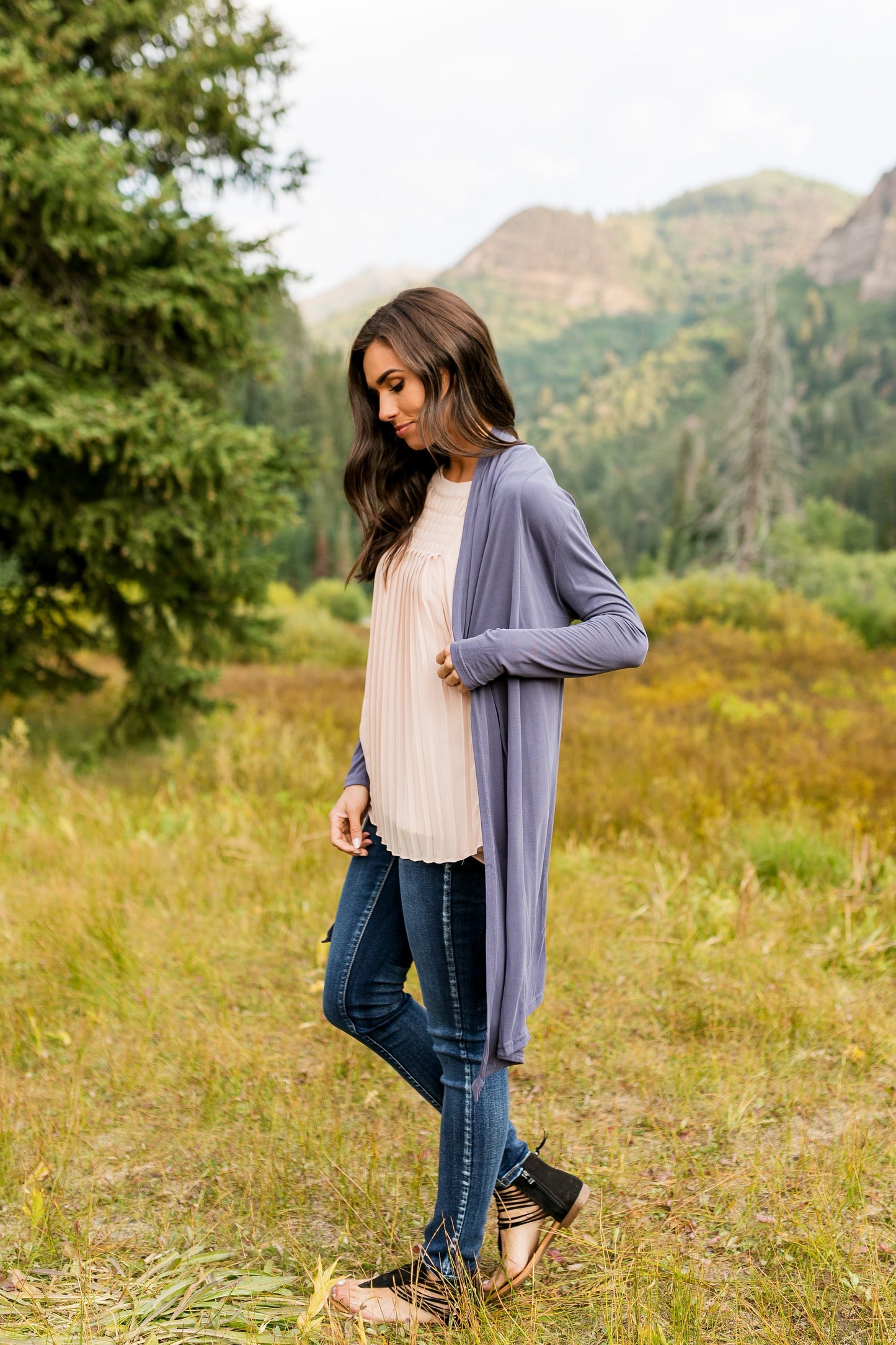 Fine Knit Cardi In Dusty Purple