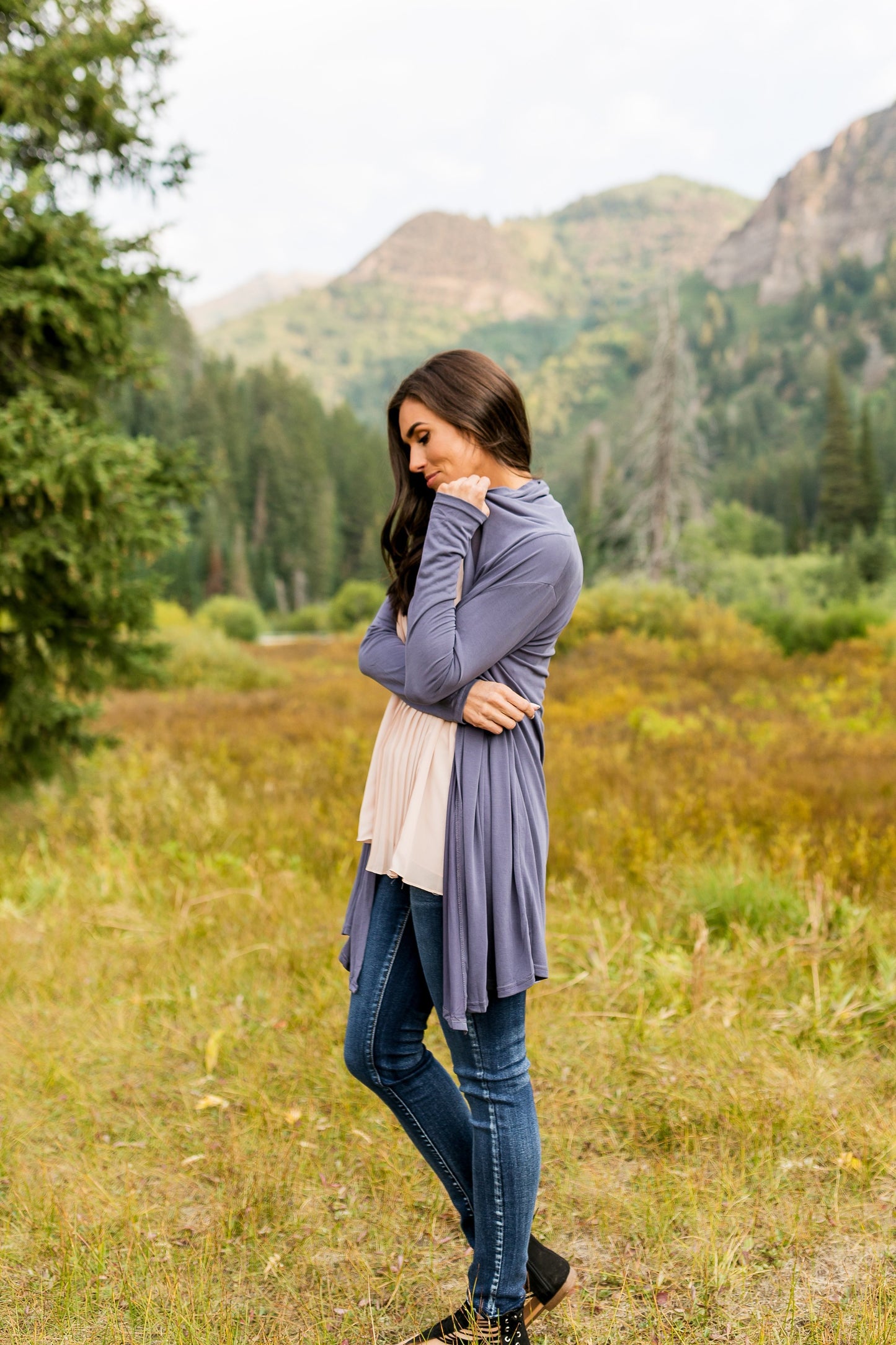 Fine Knit Cardi In Dusty Purple