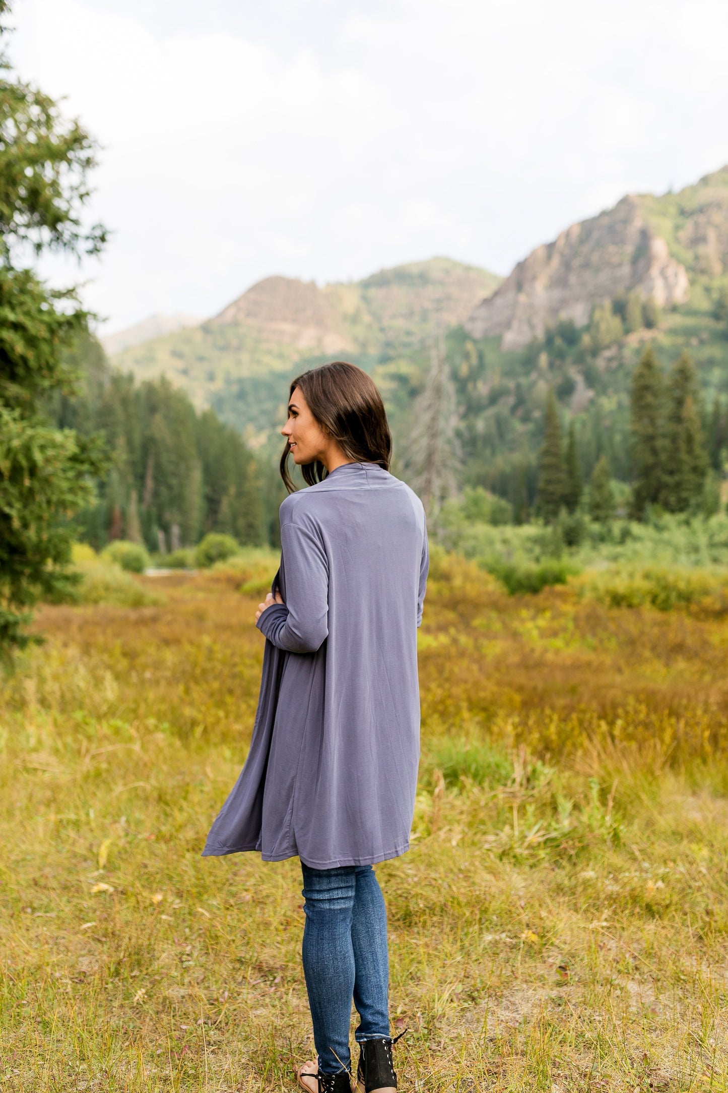 Fine Knit Cardi In Dusty Purple