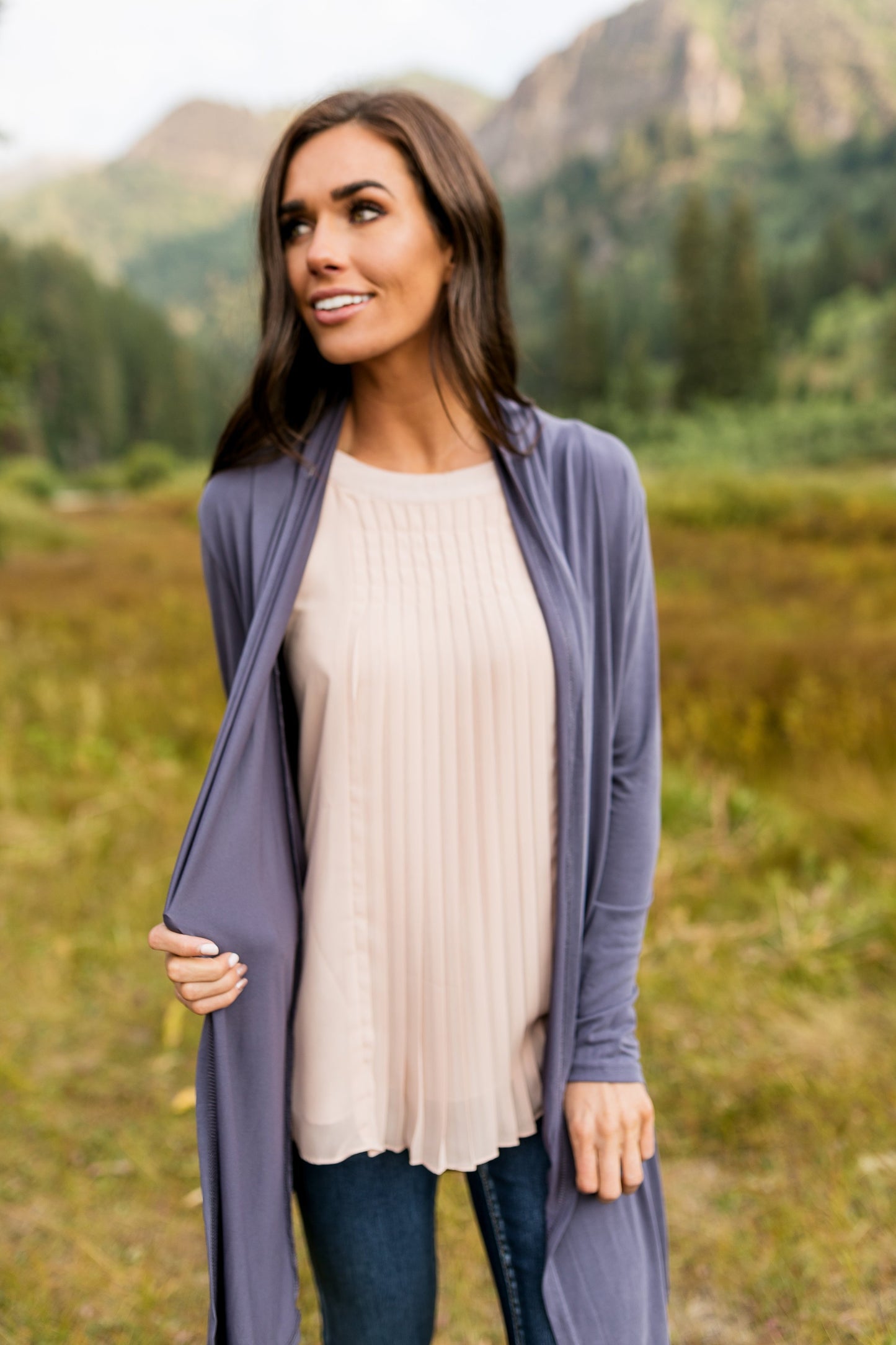 Fine Knit Cardi In Dusty Purple