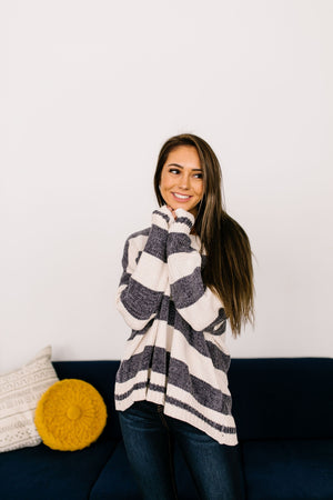 Flashback Friday Night Striped Sweater In Charcoal - ALL SALES FINAL