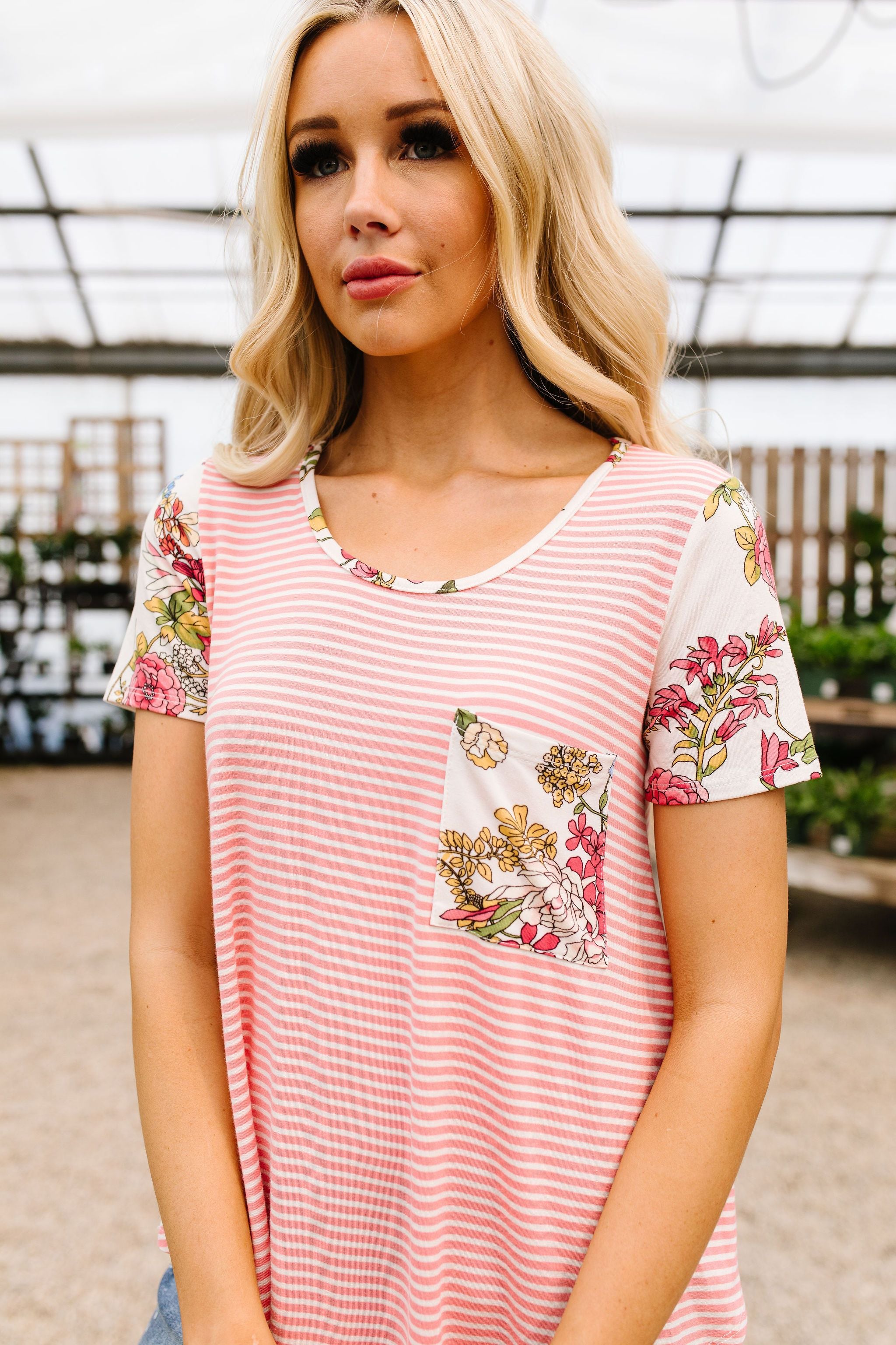 Floral Accent Striped Raglan Top