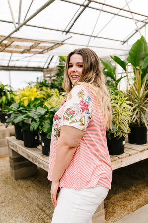 Floral Accent Striped Raglan Top