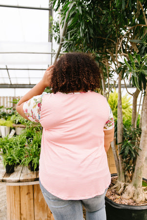 Floral Accent Striped Raglan Top