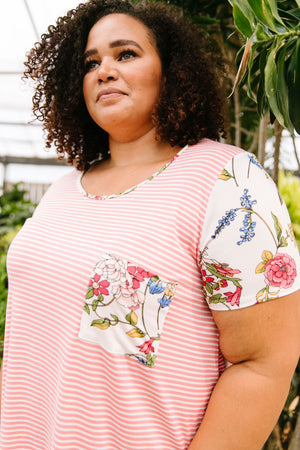 Floral Accent Striped Raglan Top