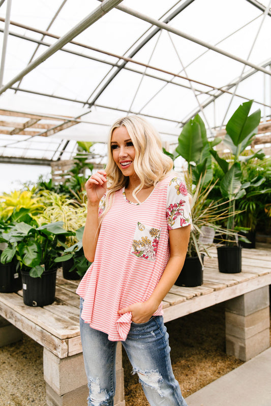 Floral Accent Striped Raglan Top