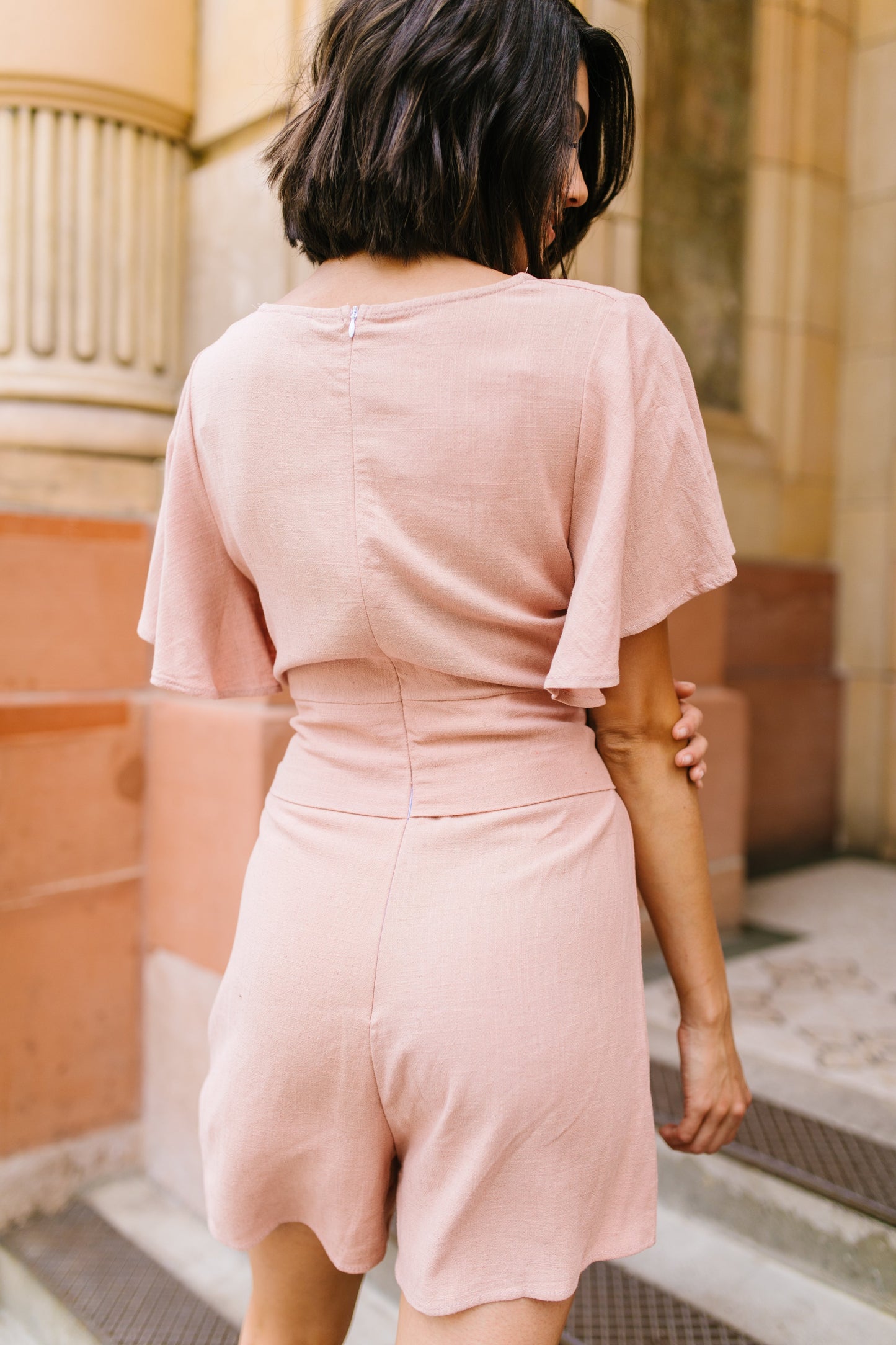 Flutter Sleeve Blush Romper