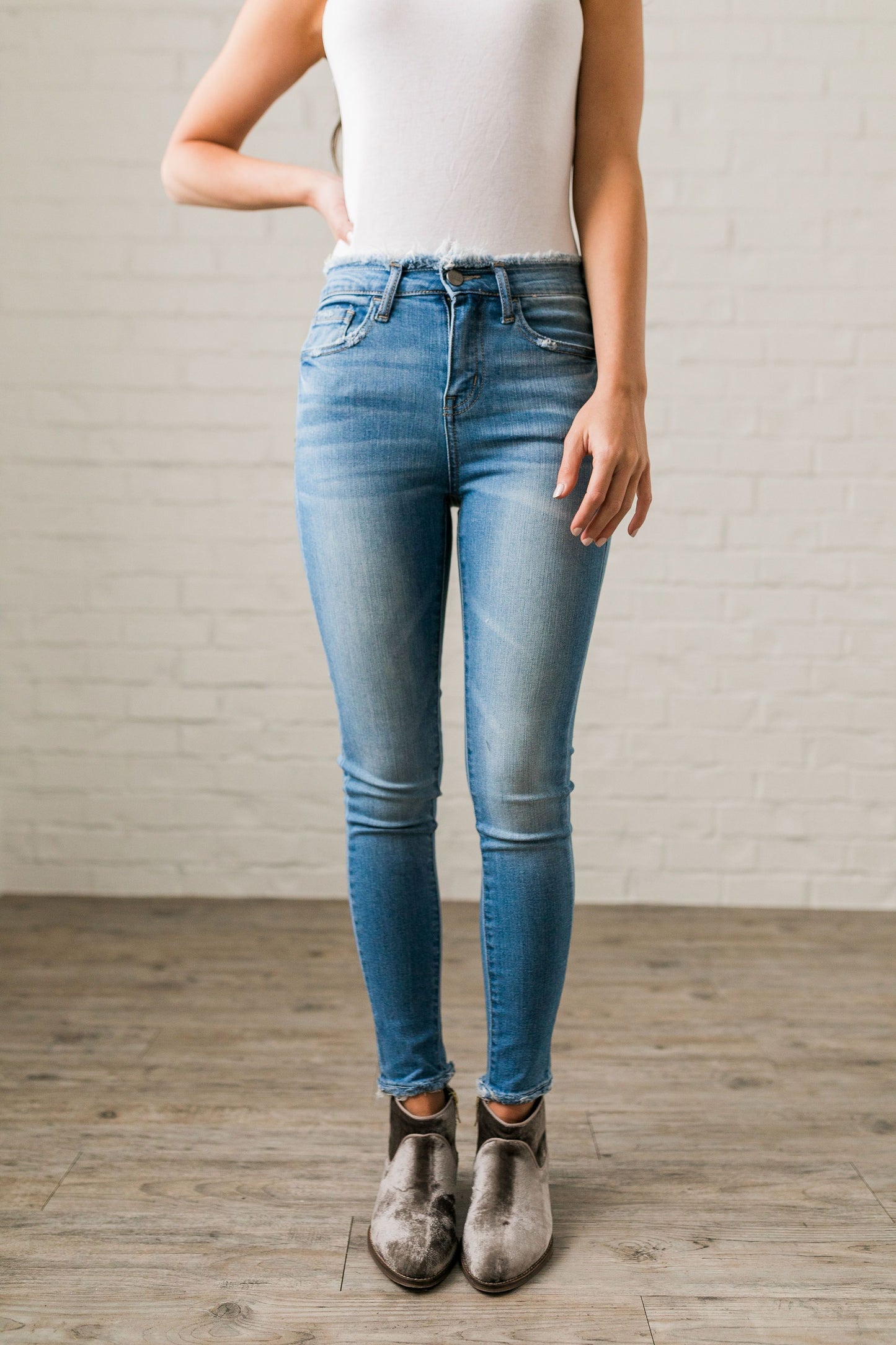 Fringed Waist Skinny Jeans - ALL SALES FINAL