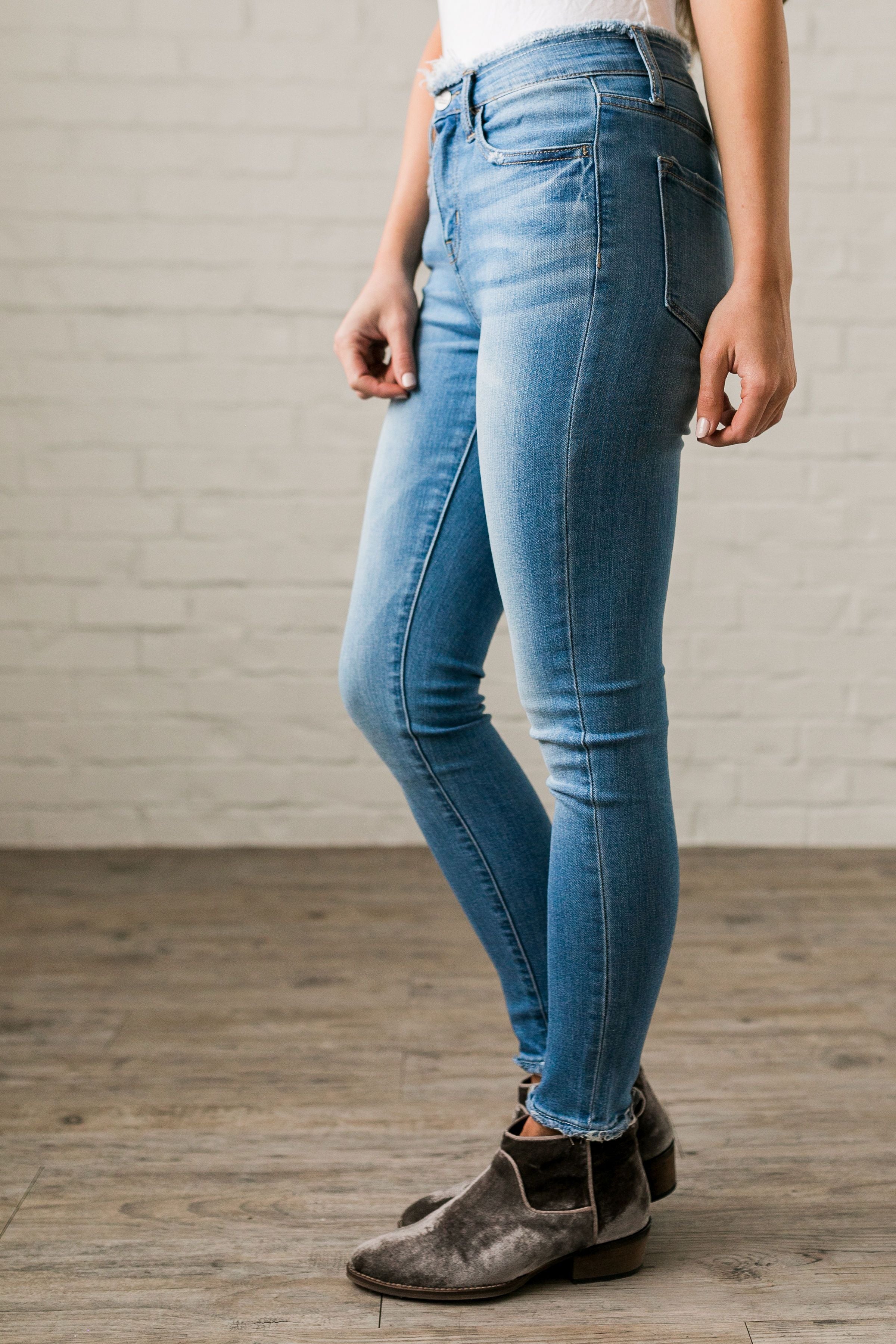 Fringed Waist Skinny Jeans - ALL SALES FINAL
