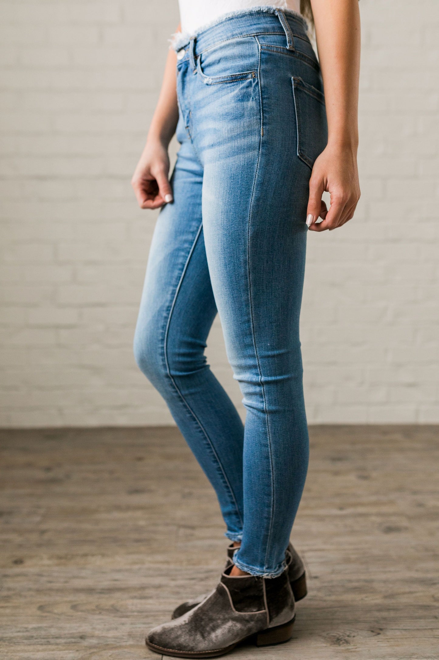 Fringed Waist Skinny Jeans - ALL SALES FINAL