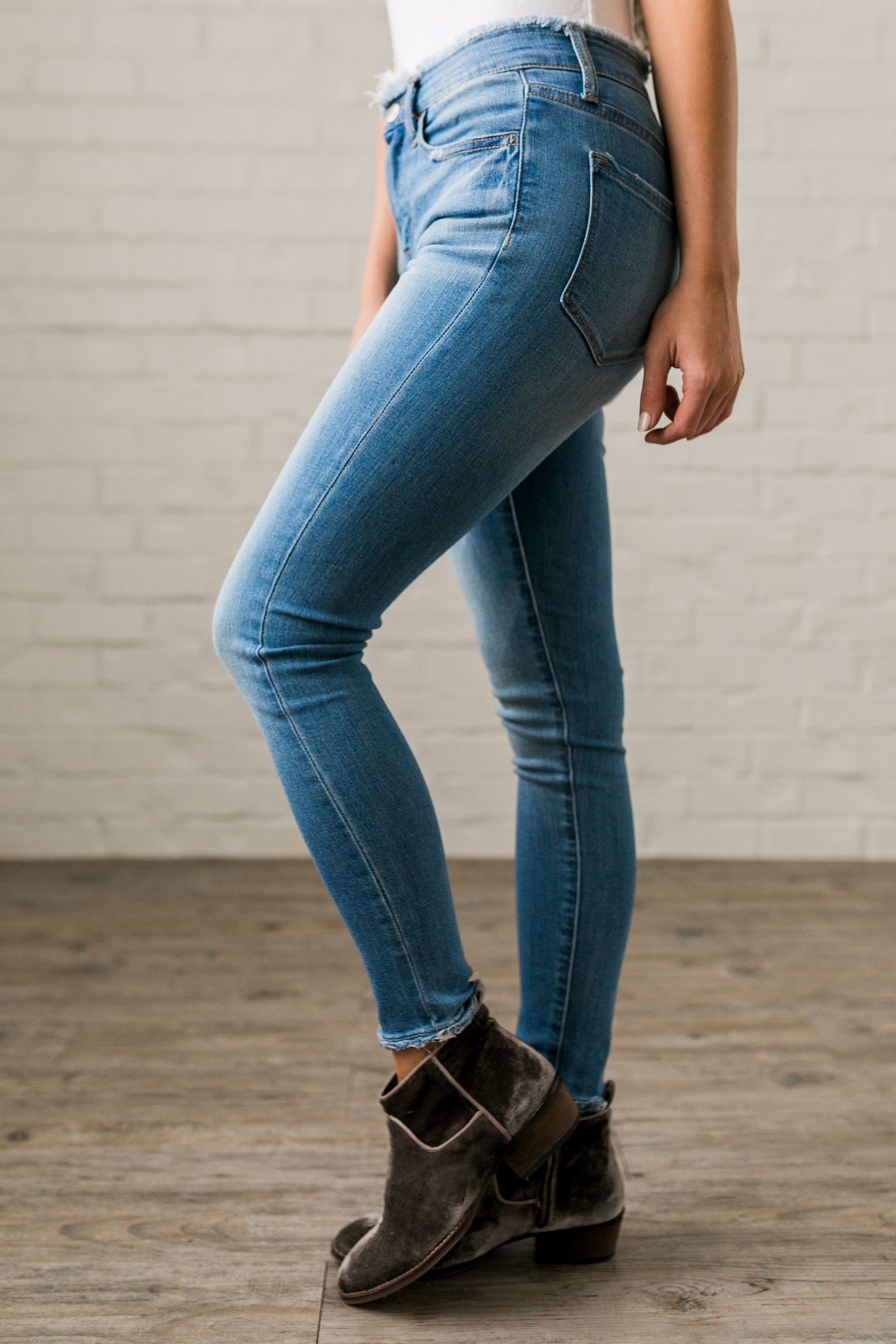 Fringed Waist Skinny Jeans - ALL SALES FINAL