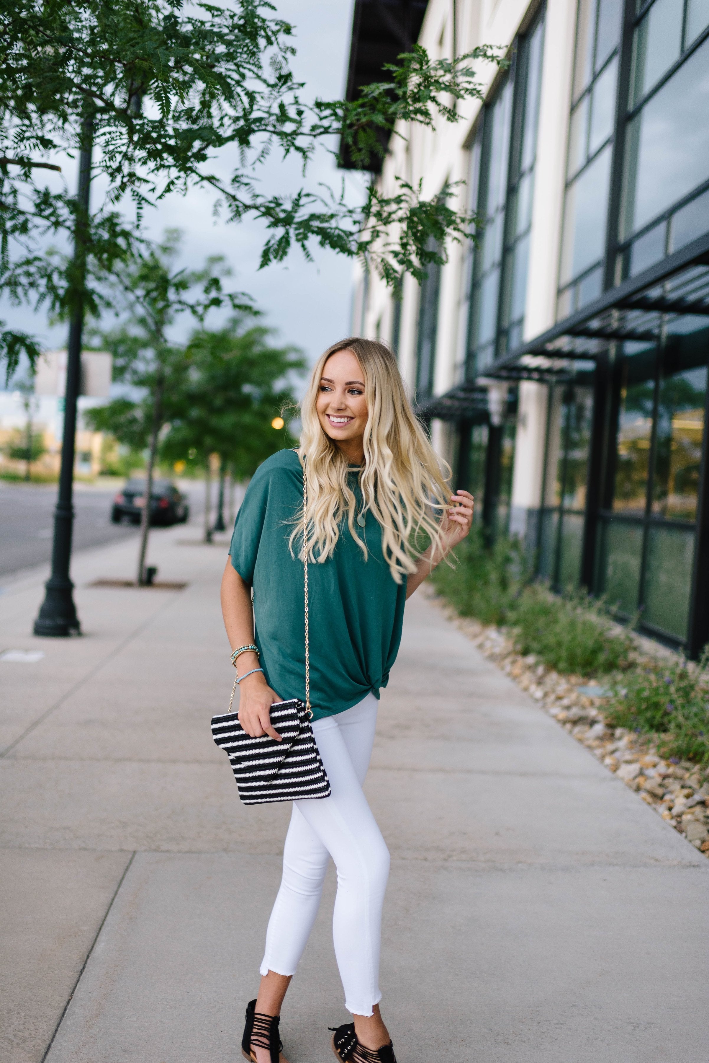 Green One Shoulder Knot Top