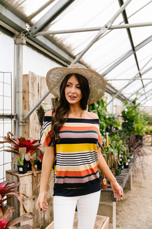 Happy Stripes Boatneck Top In Coral