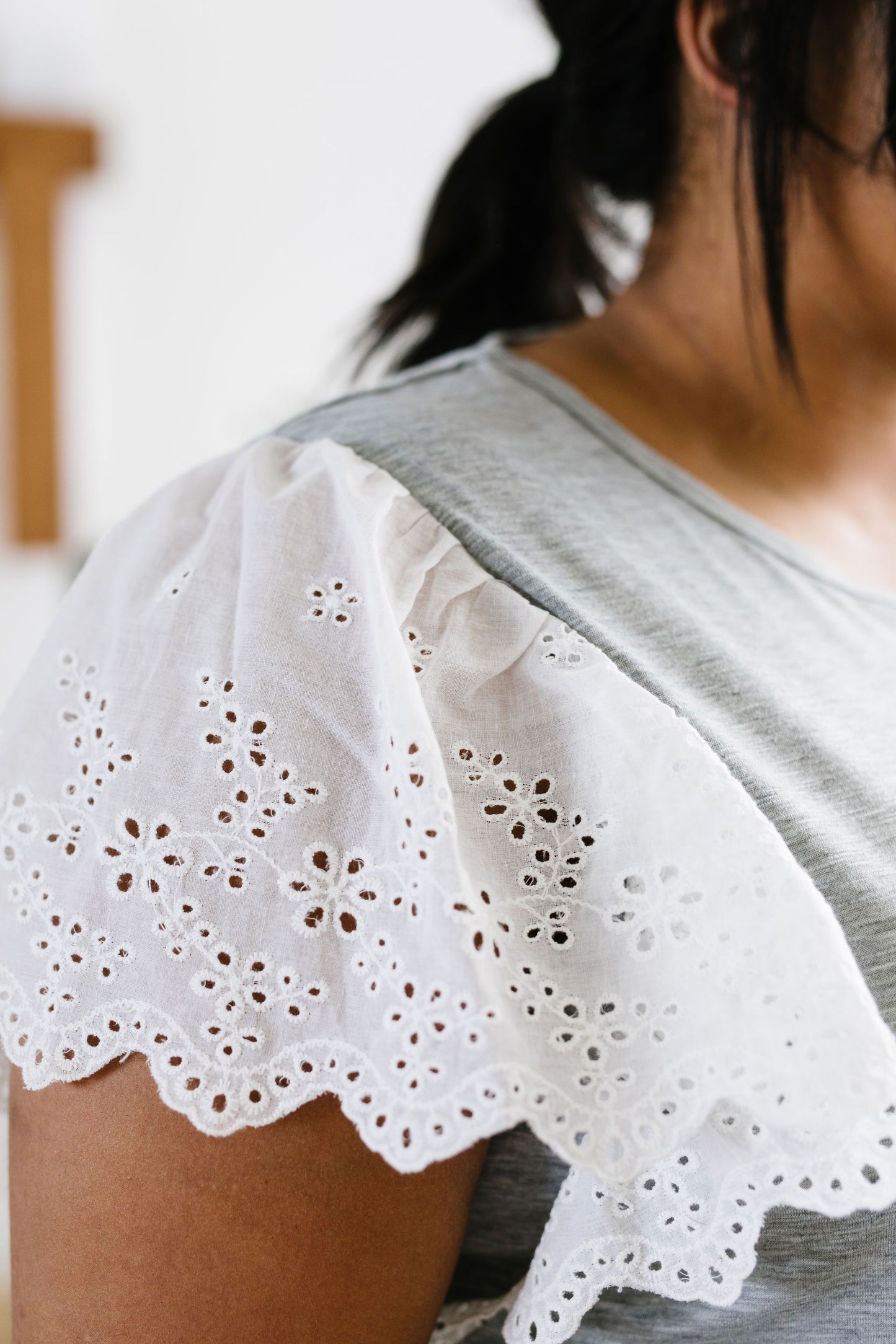 Heather Eyelet Sleeve Top