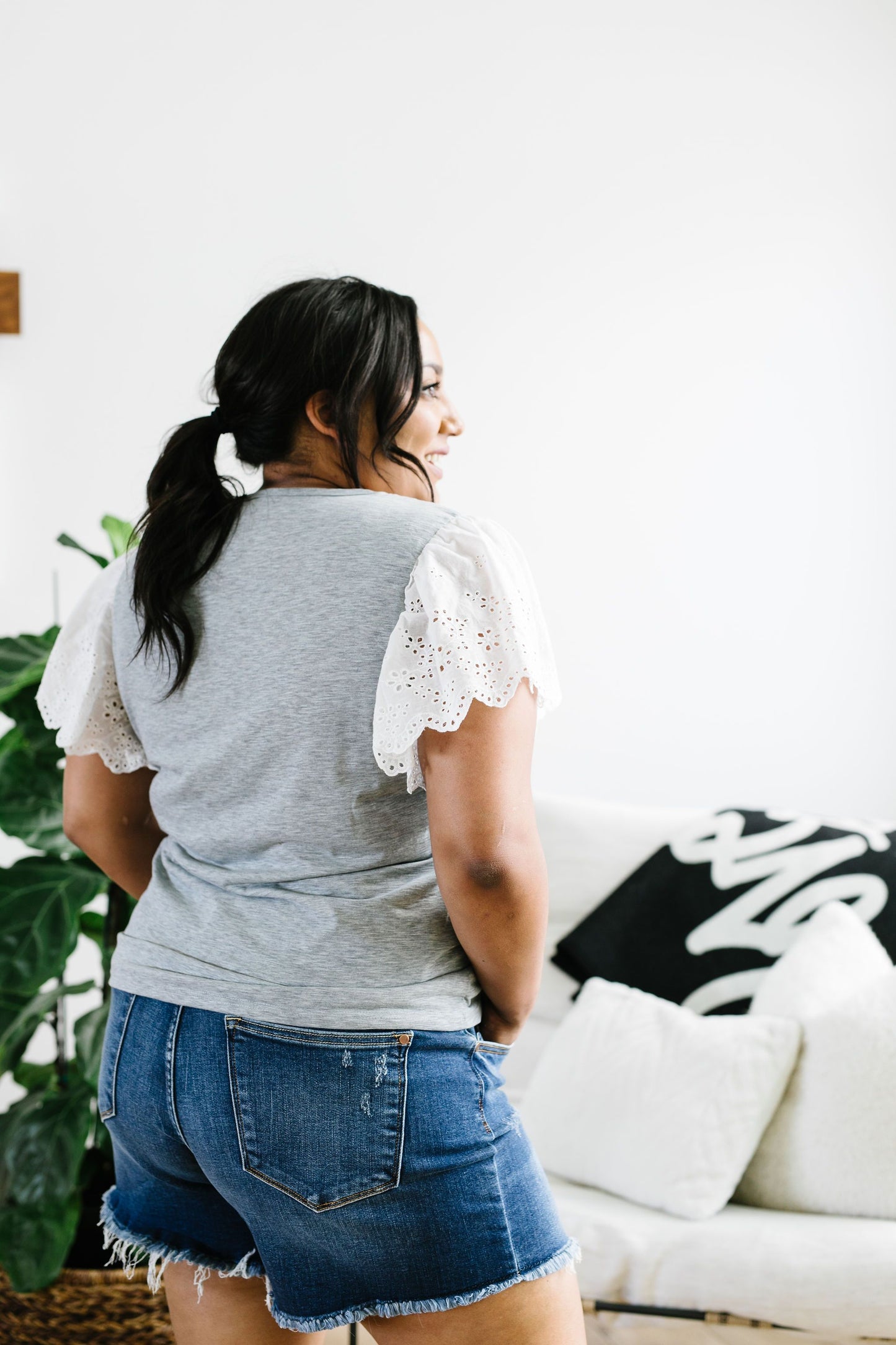 Heather Eyelet Sleeve Top