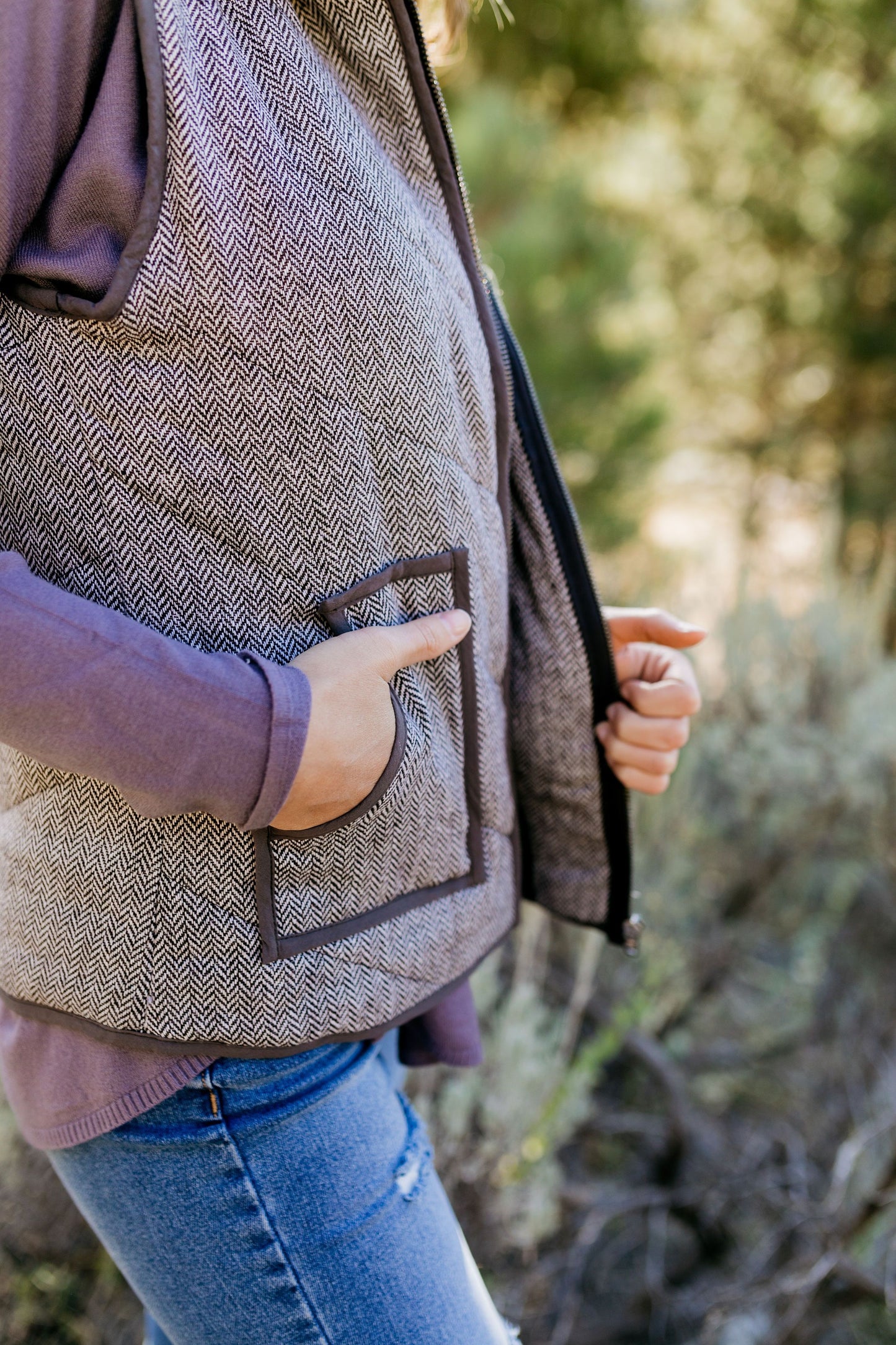 Heather Herringbone Padded Vest - ALL SALES FINAL